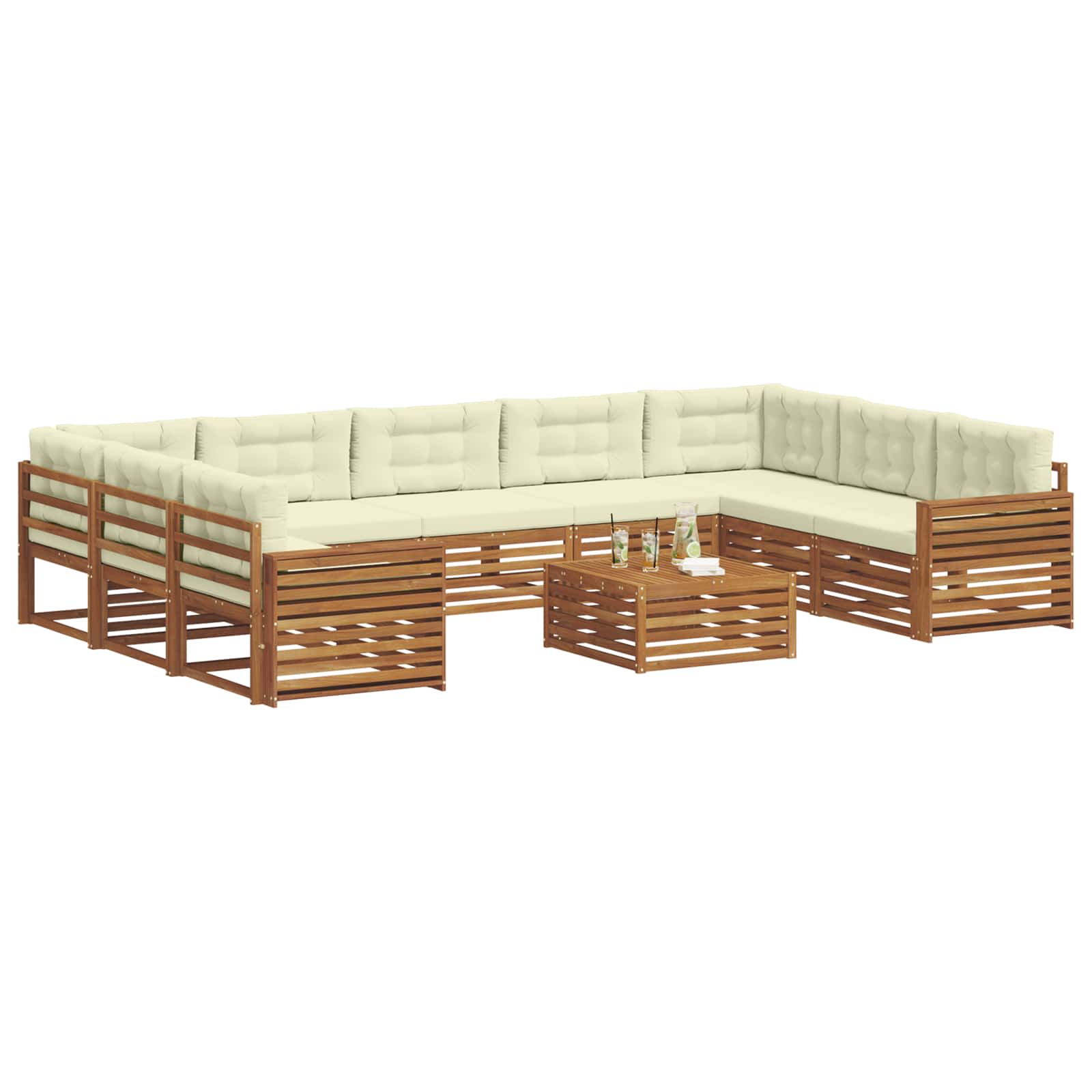 Set vanjskih sofa 10 pcs Prirodna i krem Čvrsto drvo akacije