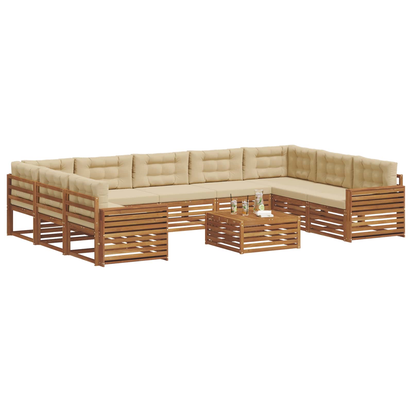 Set vanjskih sofa 10 pcs Prirodna i bež Čvrsto drvo akacije