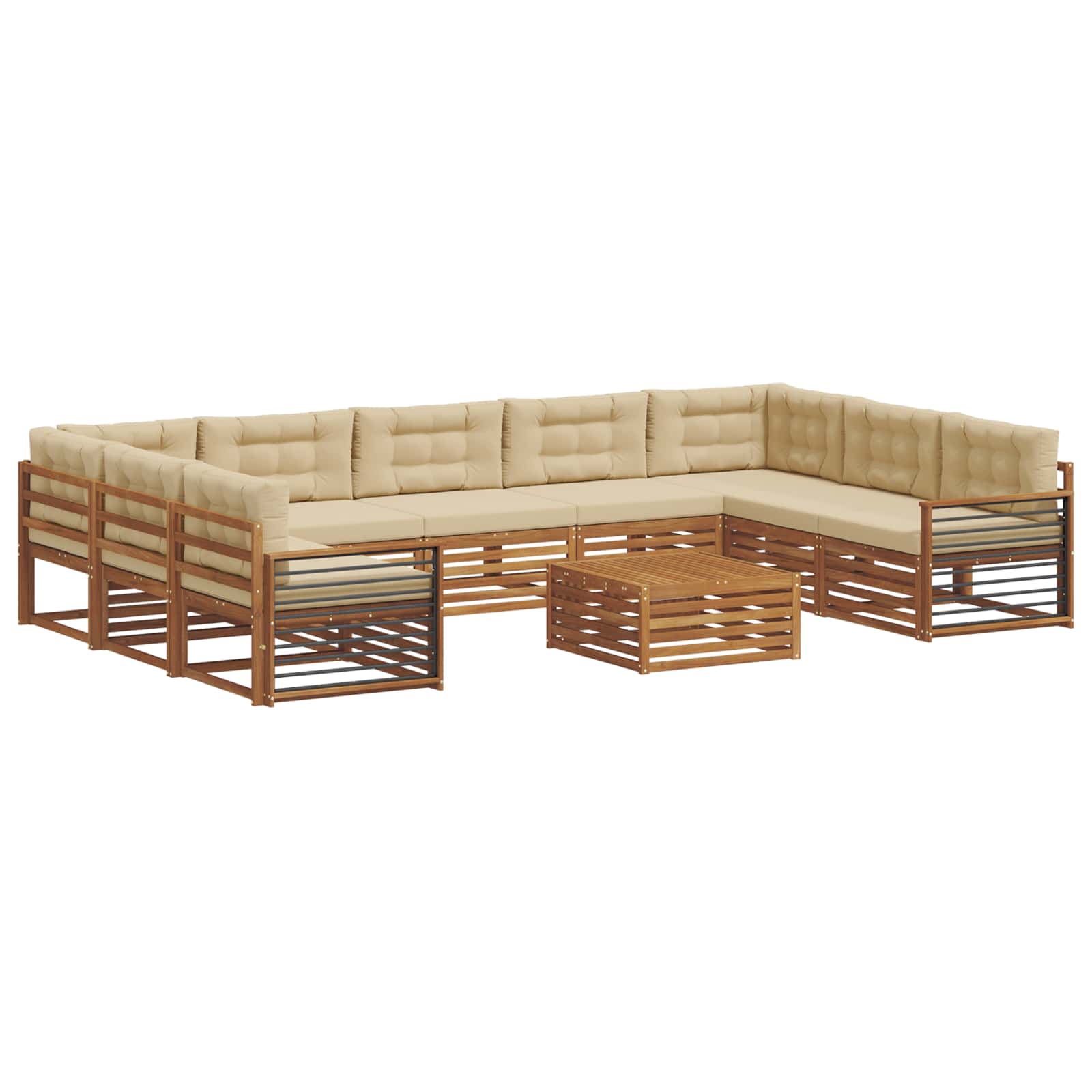 Set vanjskih sofa 10 pcs Prirodna i bež Čvrsto drvo akacije