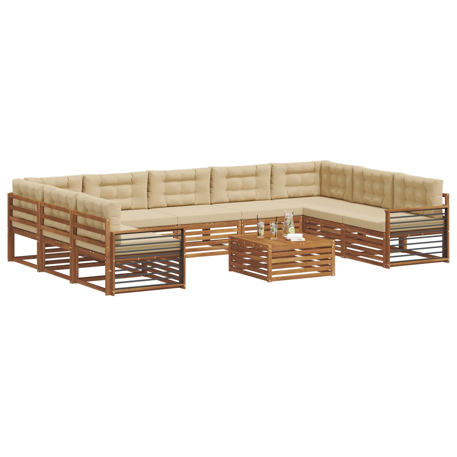 Set vanjskih sofa 10 pcs Prirodna i bež Čvrsto drvo akacije