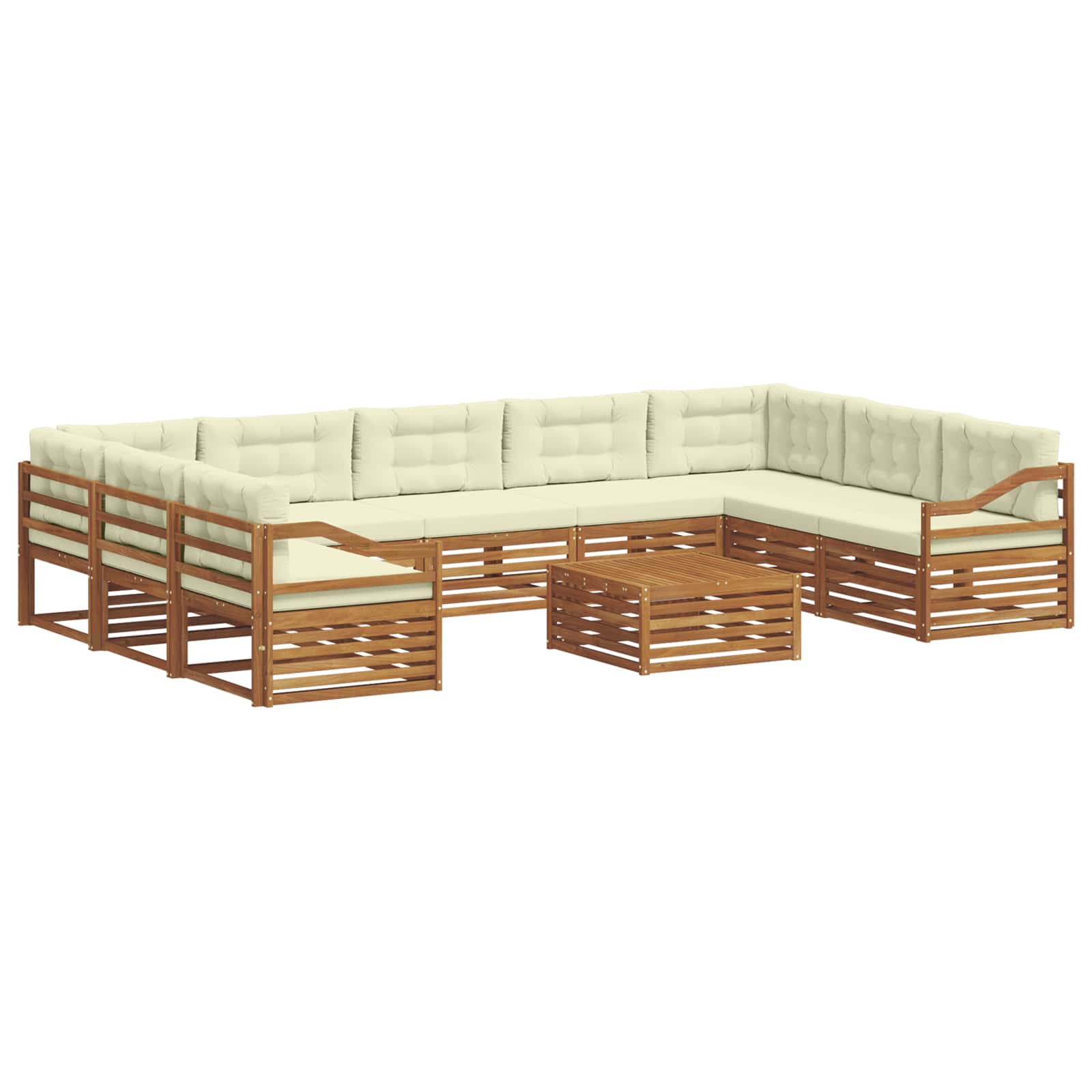 Set vanjskih sofa 10 pcs Prirodna i krem Čvrsto drvo akacije