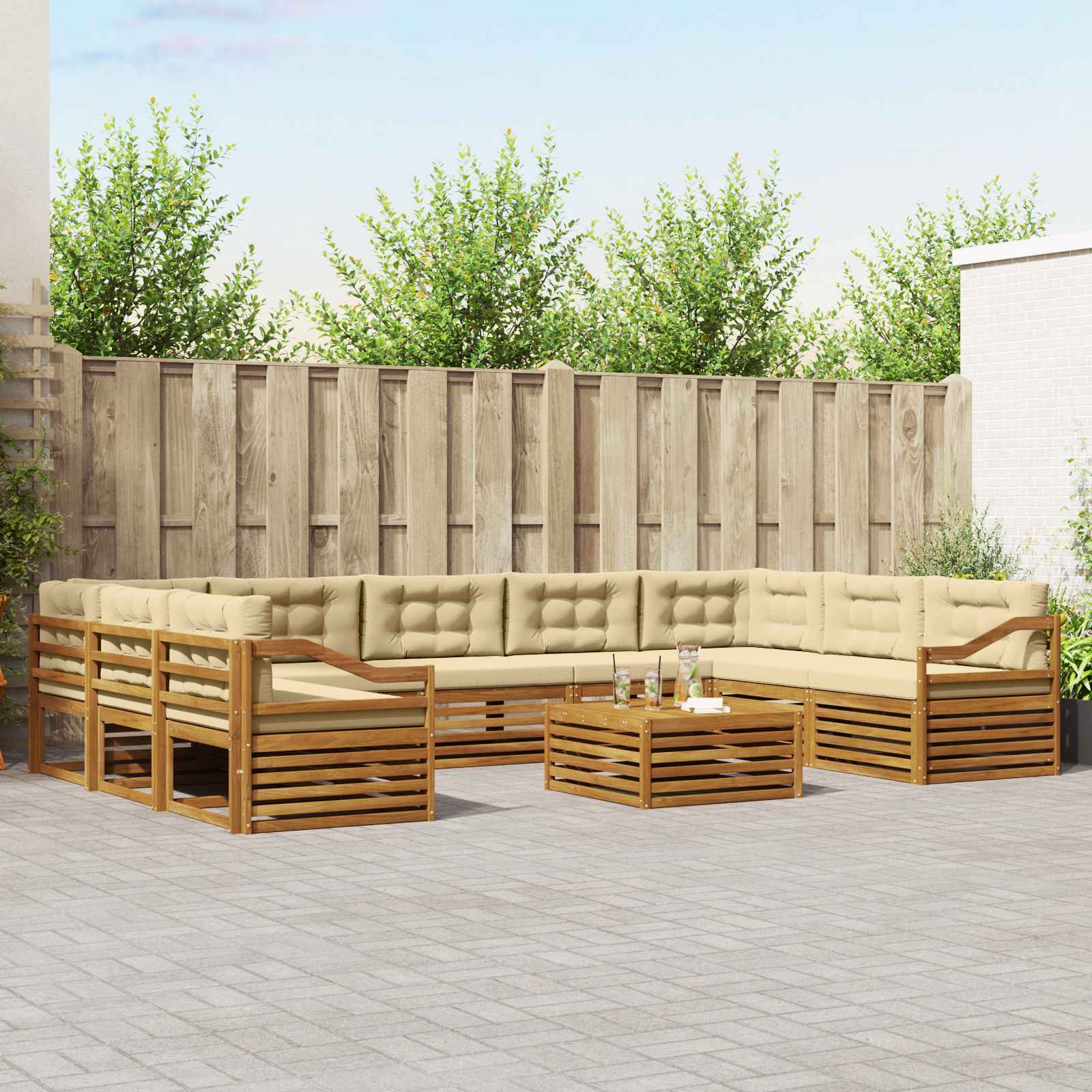 Set vanjskih sofa 10 pcs Prirodna i bež Čvrsto drvo akacije
