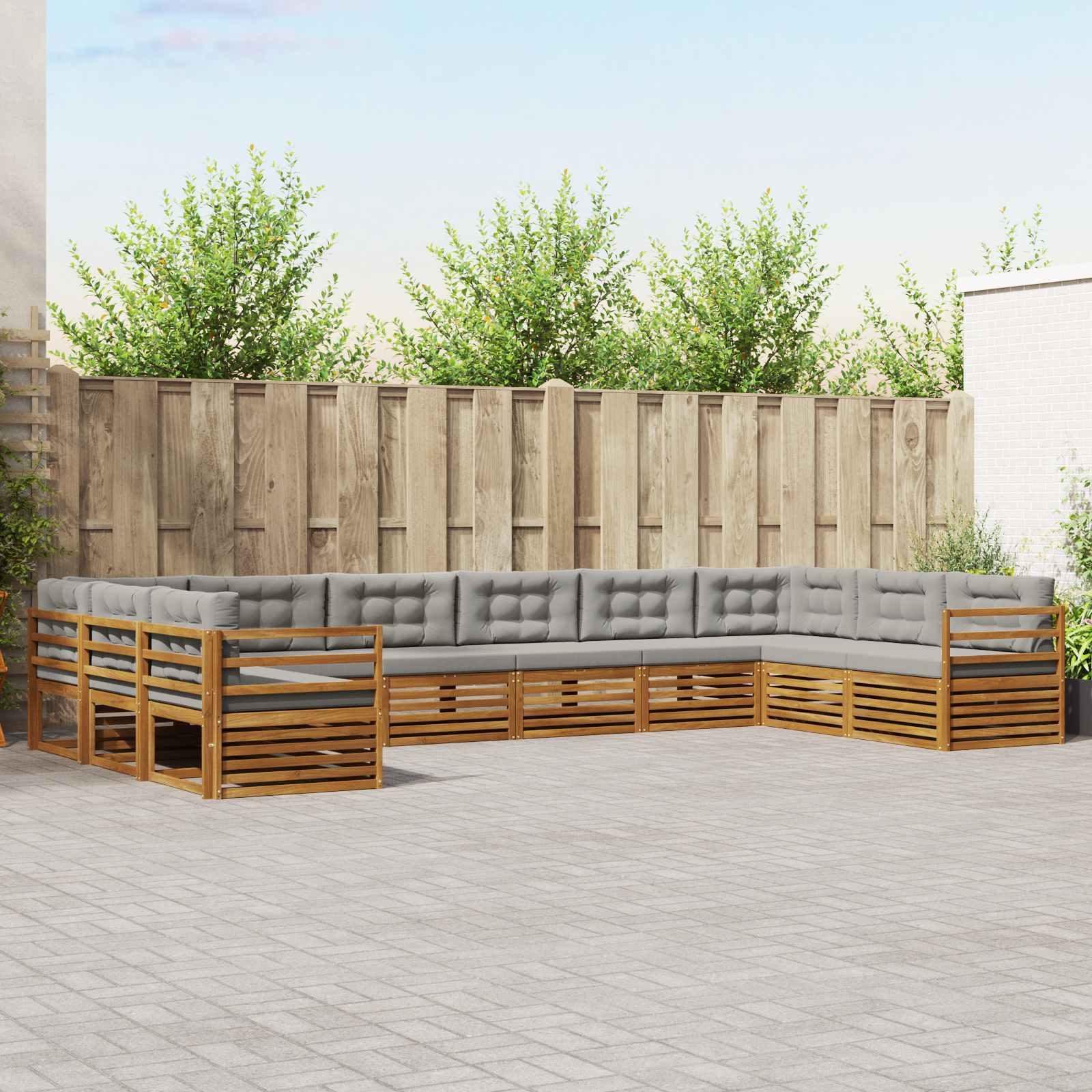 Setovi sofa 5 pcs Prirodna i svijetlo siva Čvrsto drvo akacije