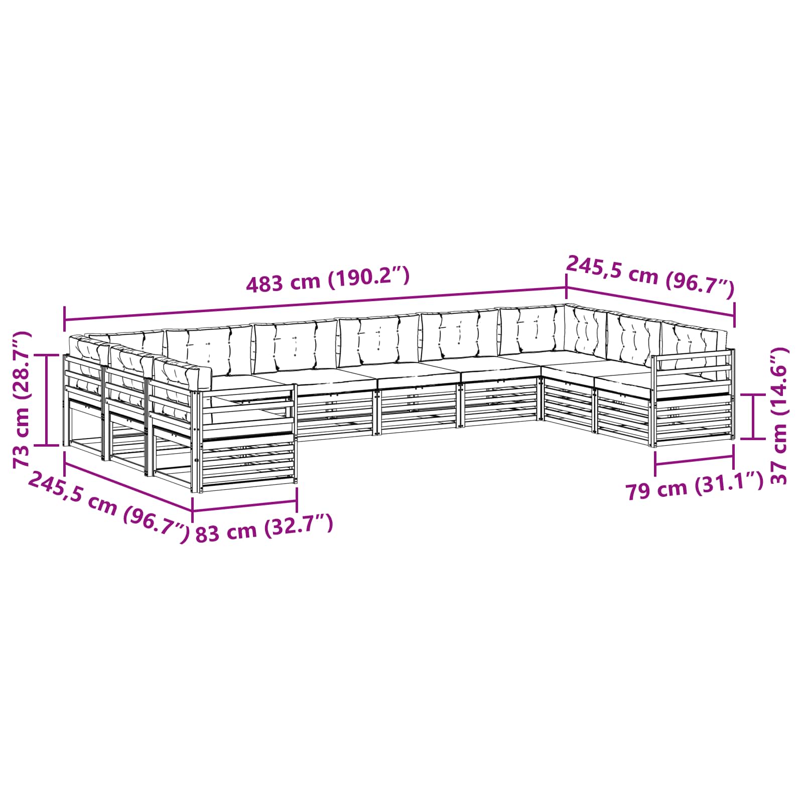 Setovi sofa s jastukom 7 pcs Prirodna i bež Čvrsto drvo akacije