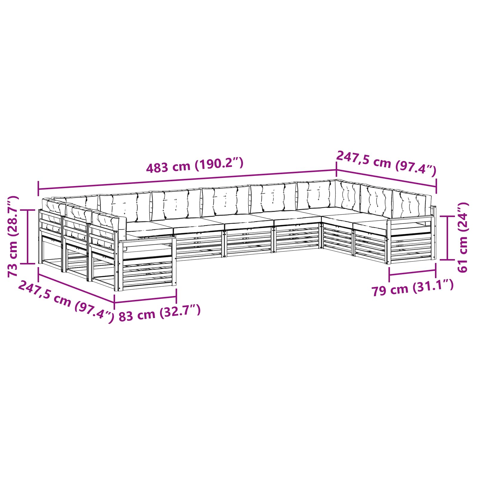 Setovi sofa s jastukom 4 pcs Prirodna i bež Čvrsto drvo akacije