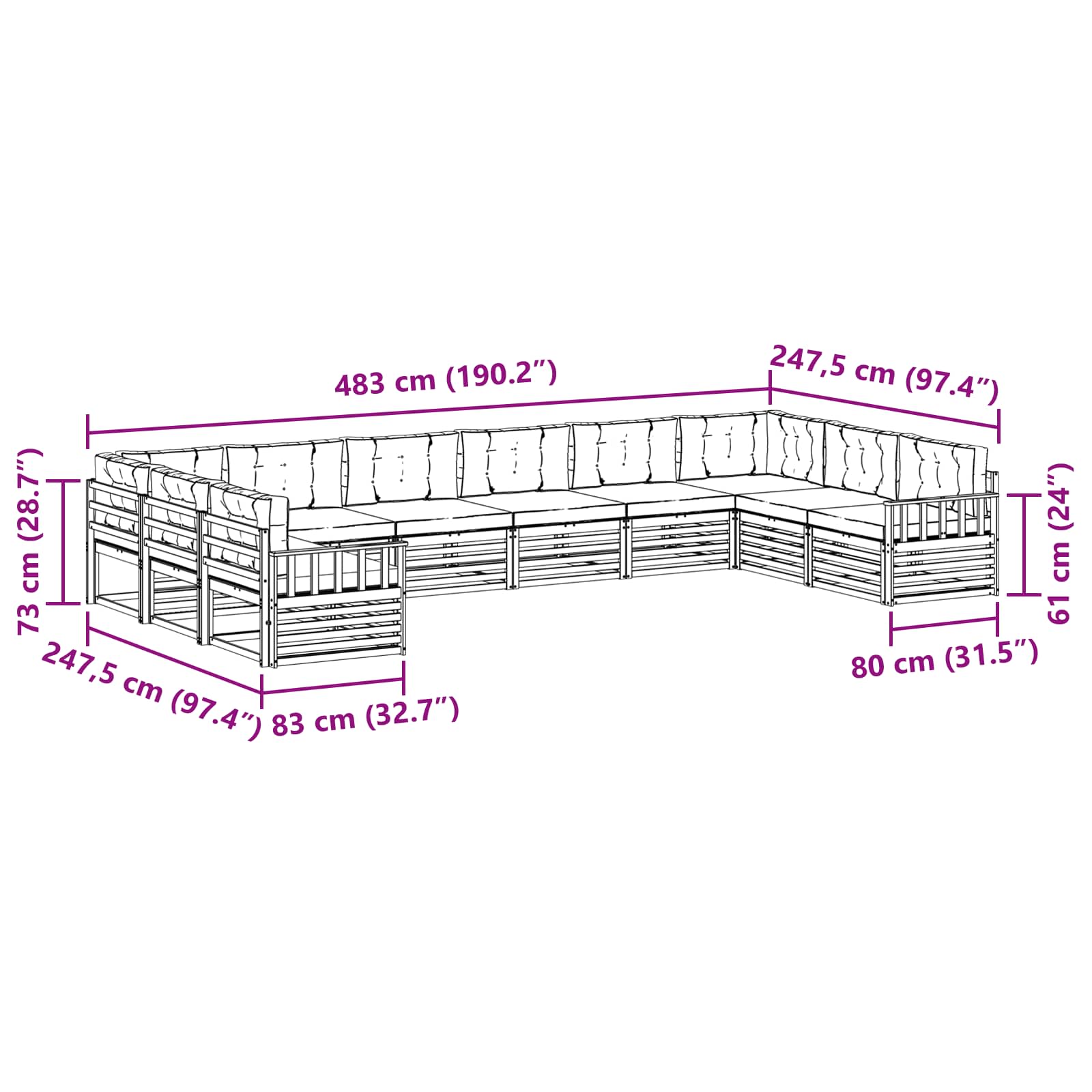 Setovi sofa 6 pcs Prirodna i krem Čvrsto drvo akacije