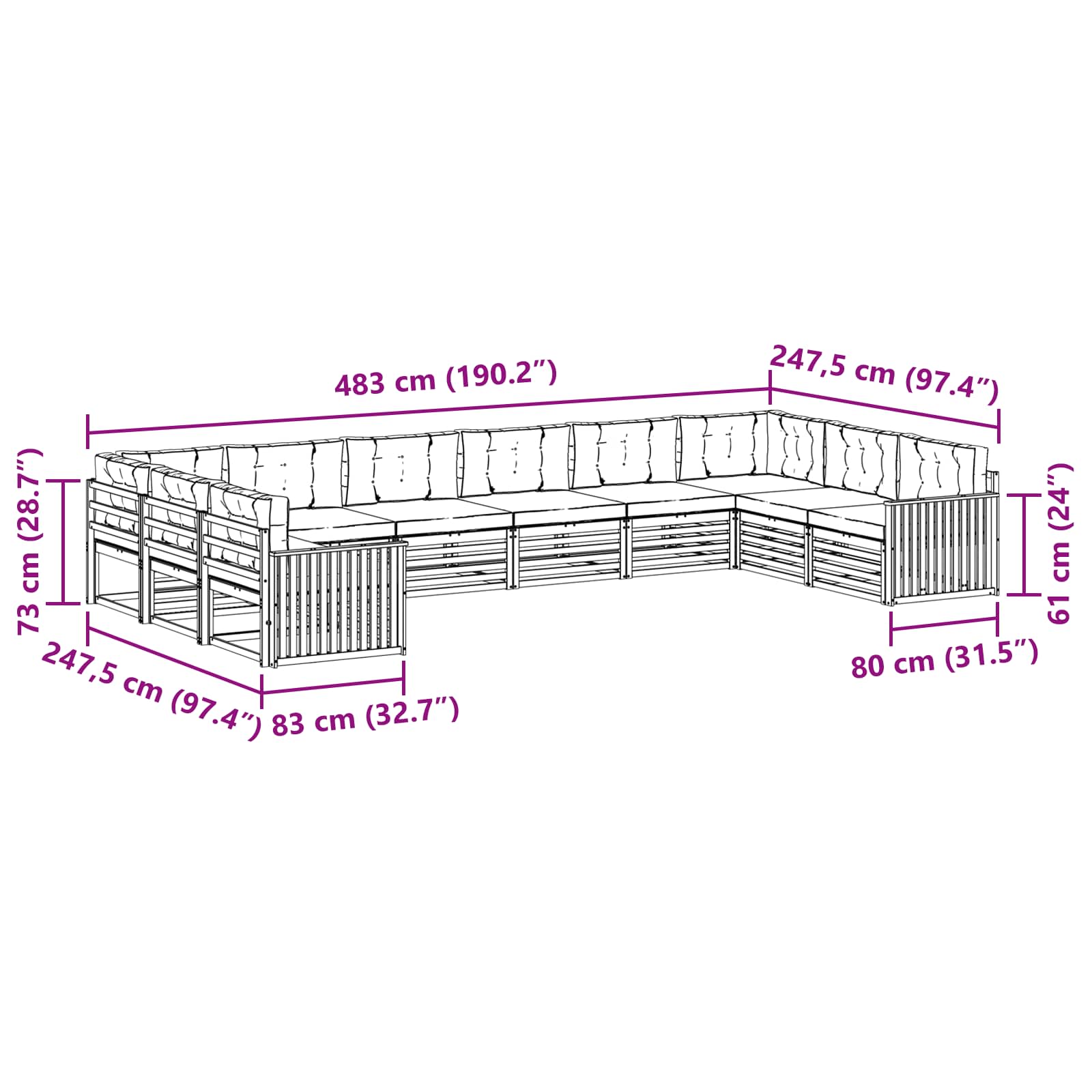 Setovi sofa 6 pcs Prirodna i krem Čvrsto drvo akacije