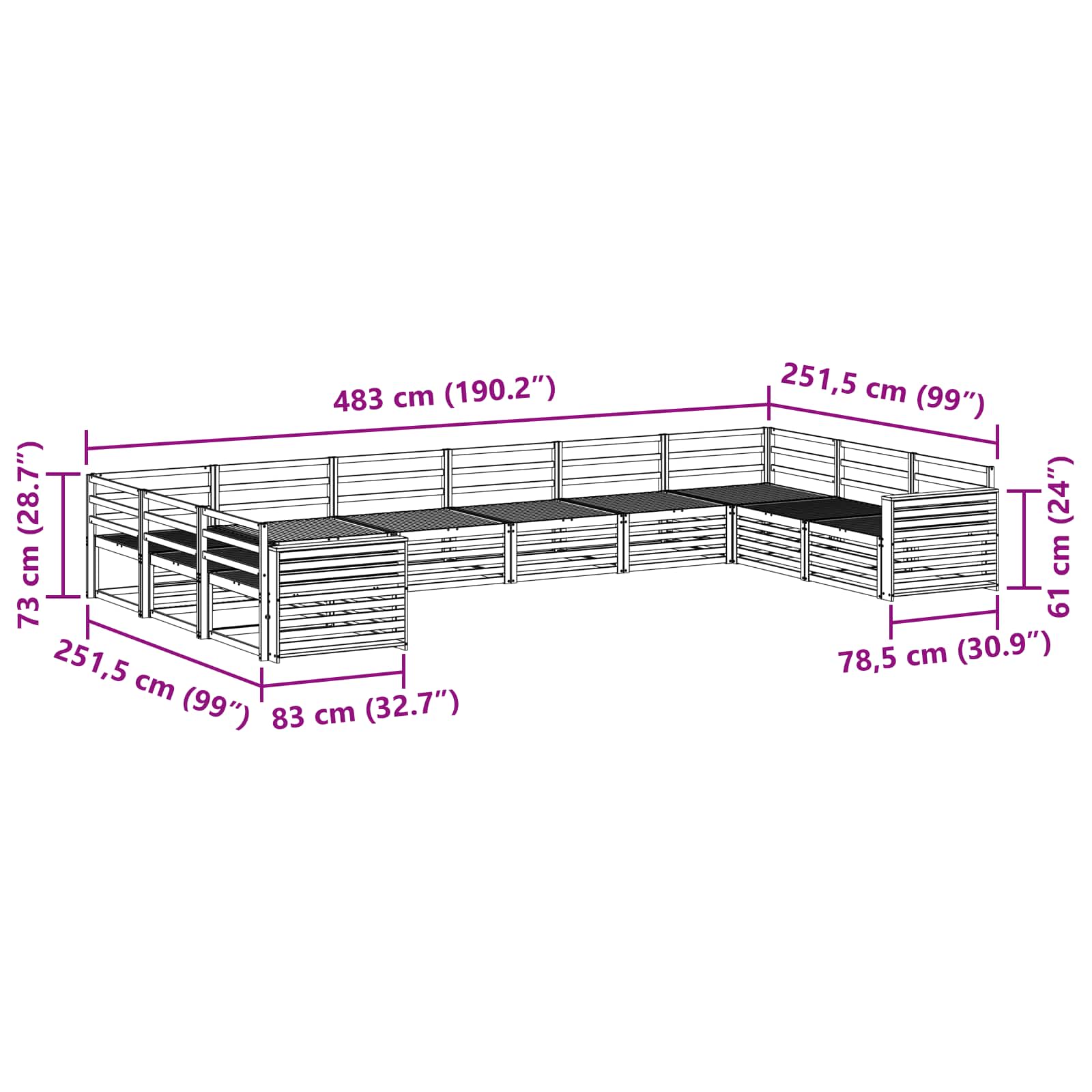 Setovi sofa 10 pcs Prirodna Čvrsto drvo akacije