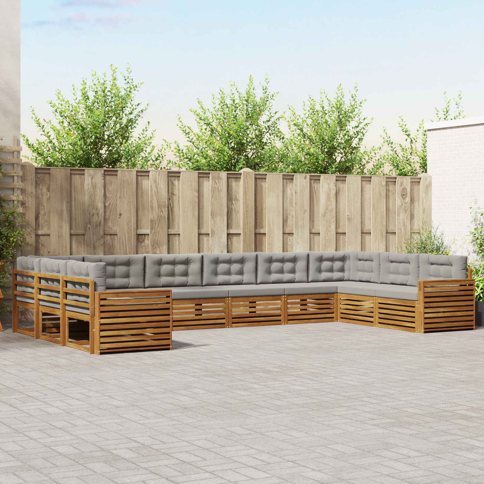 Setovi sofa 9 pcs Prirodna i svijetlo siva Čvrsto drvo akacije