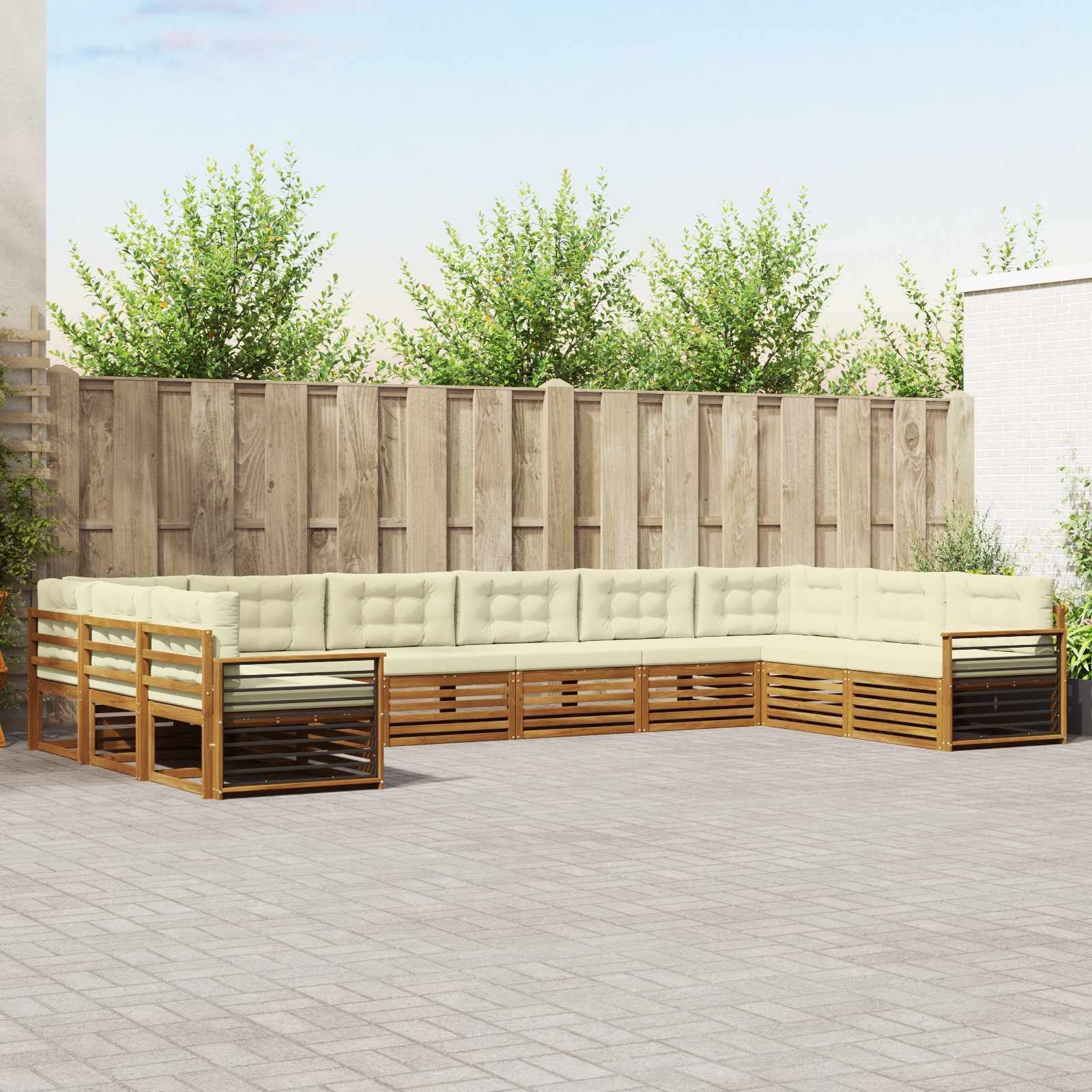 Setovi sofa 10 pcs Prirodna i krem Čvrsto drvo akacije