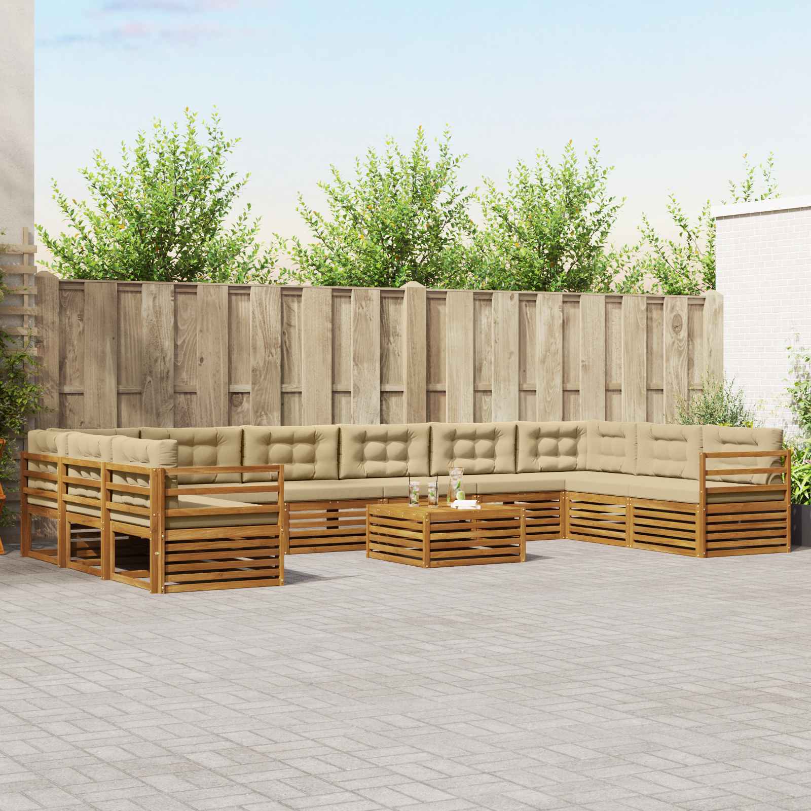 Setovi sofa 11 pcs Prirodna i bež Čvrsto drvo akacije