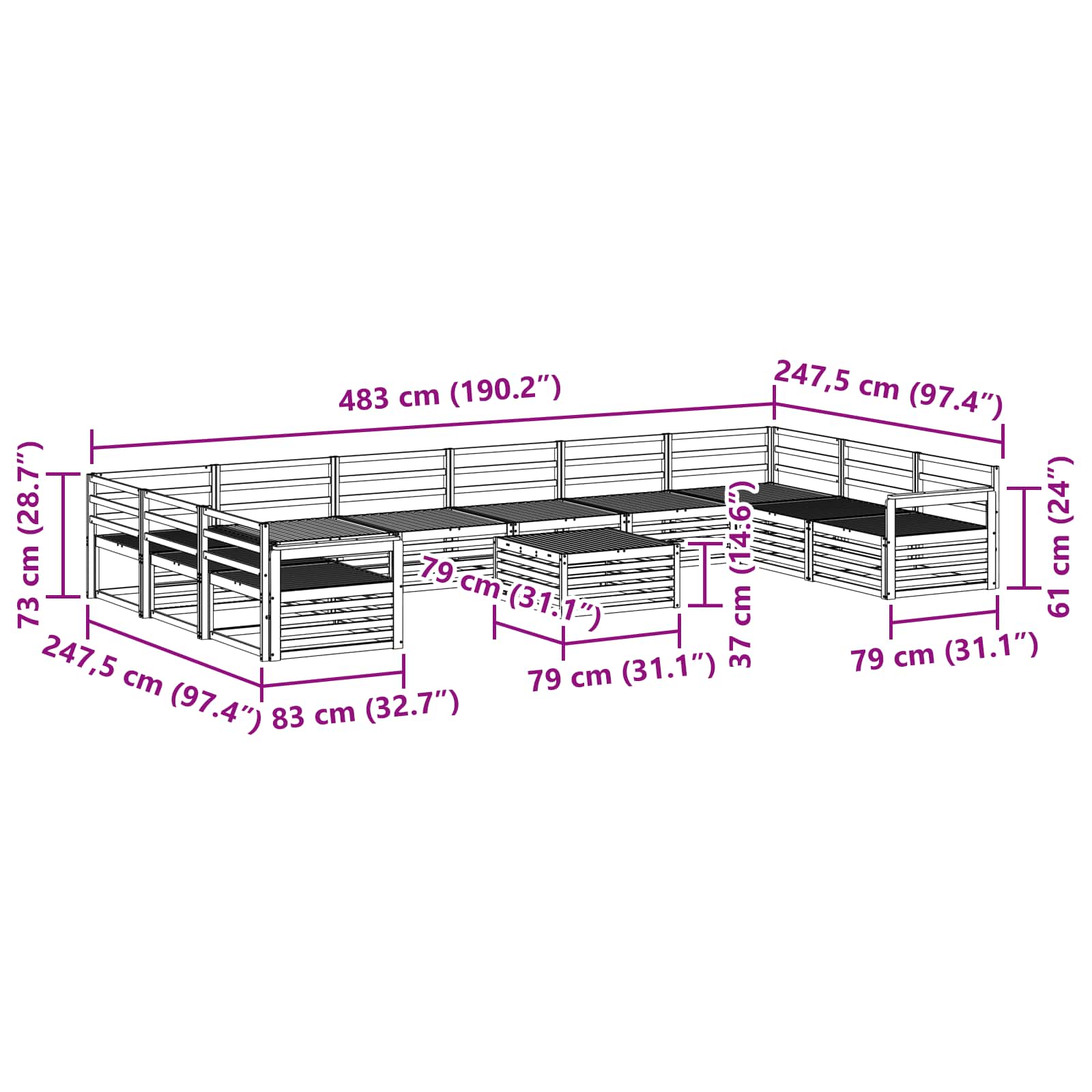Setovi sofa 11 pcs Prirodna Čvrsto drvo akacije