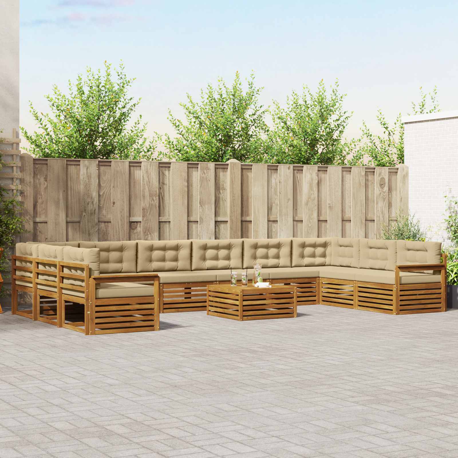 Setovi sofa 11 pcs Prirodna i bež Čvrsto drvo akacije