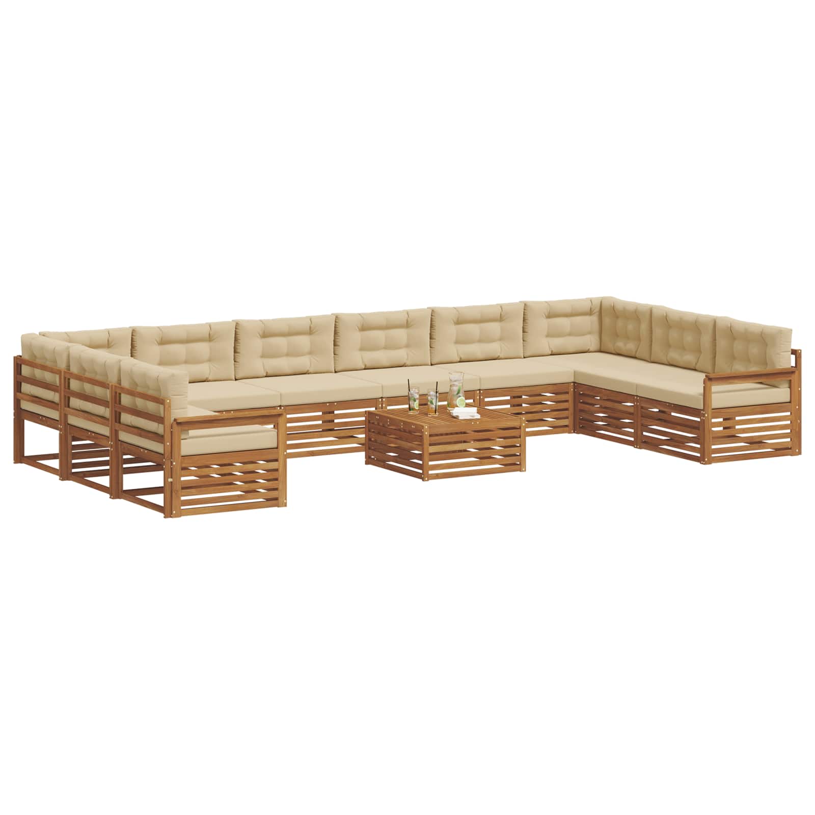 Setovi sofa 11 pcs Prirodna i bež Čvrsto drvo akacije