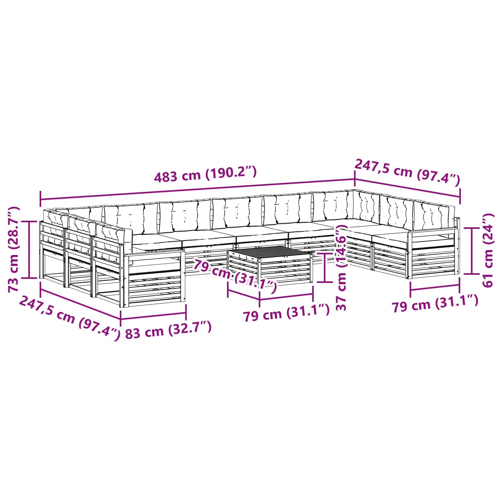 Setovi sofa 11 pcs Prirodna i bež Čvrsto drvo akacije