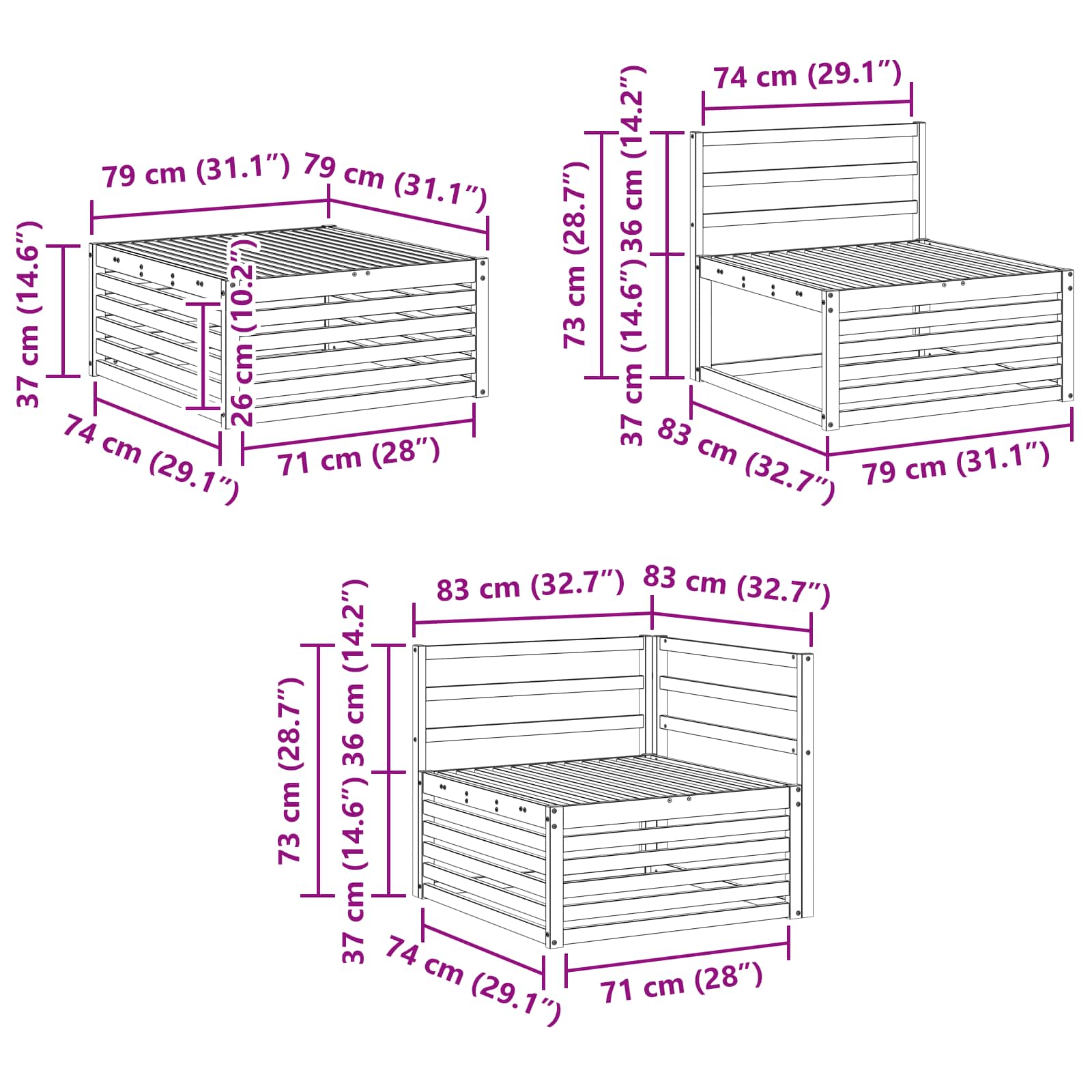 Setovi sofa 11 pcs Prirodna Čvrsto drvo akacije