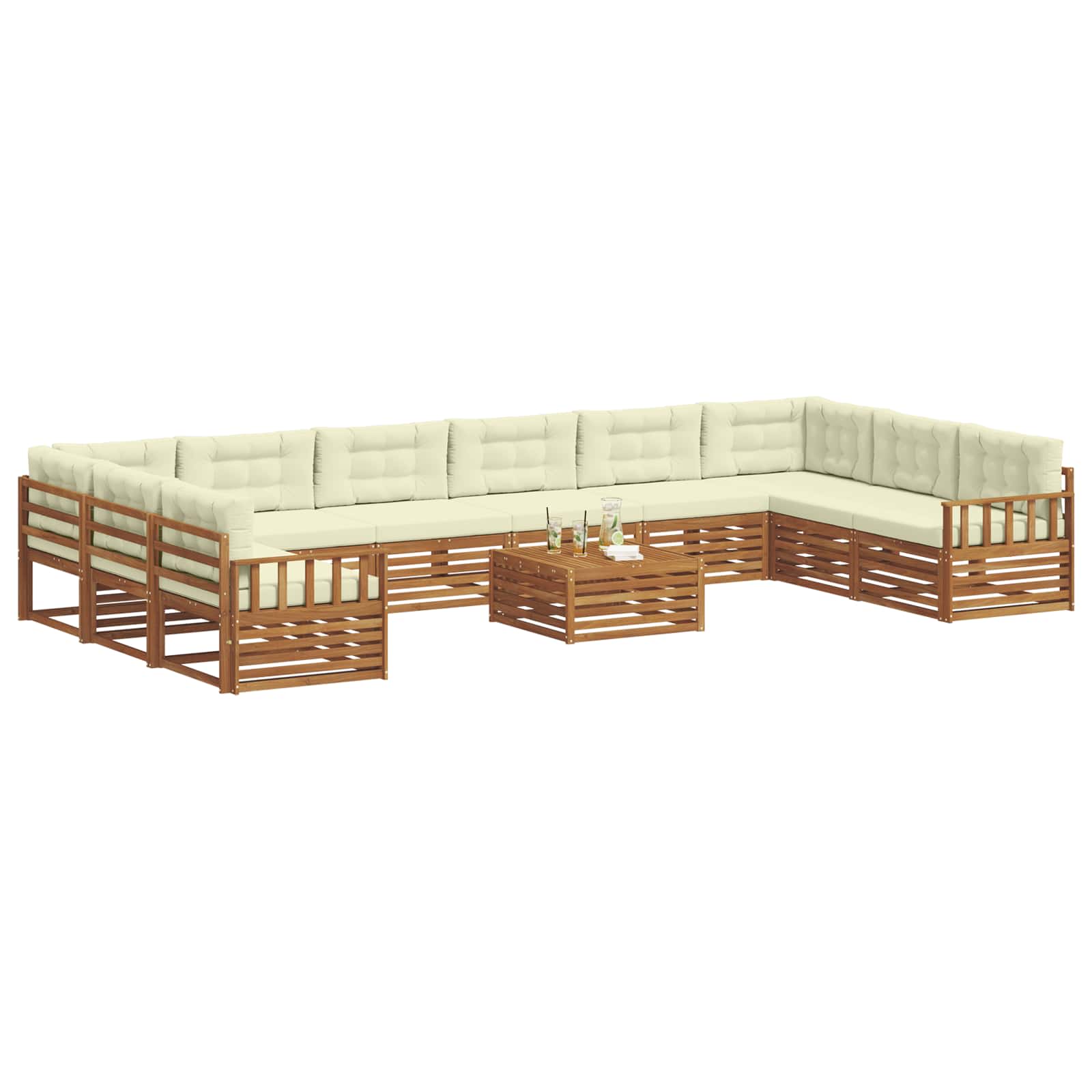 Setovi sofa 11 pcs Prirodna i krem Čvrsto drvo akacije