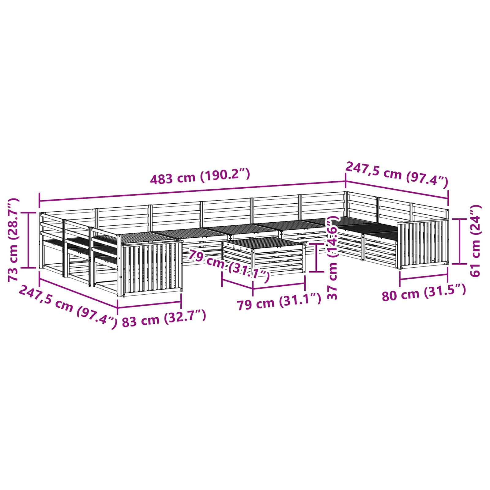 Setovi sofa 11 pcs Prirodna Čvrsto drvo akacije