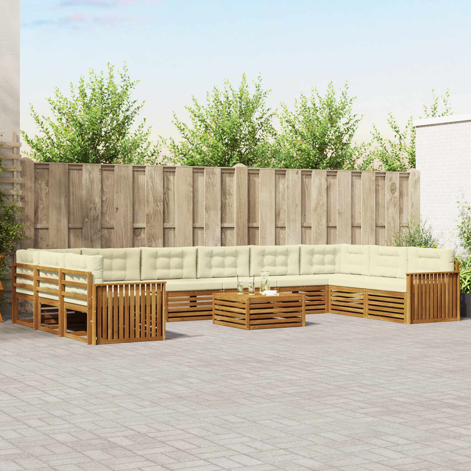 Setovi sofa 11 pcs Prirodna i krem Čvrsto drvo akacije