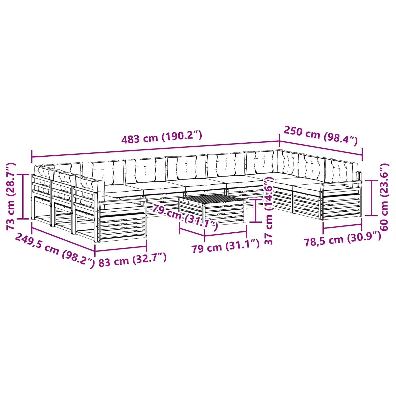 Setovi sofa 11 pcs Prirodna i krem Čvrsto drvo akacije