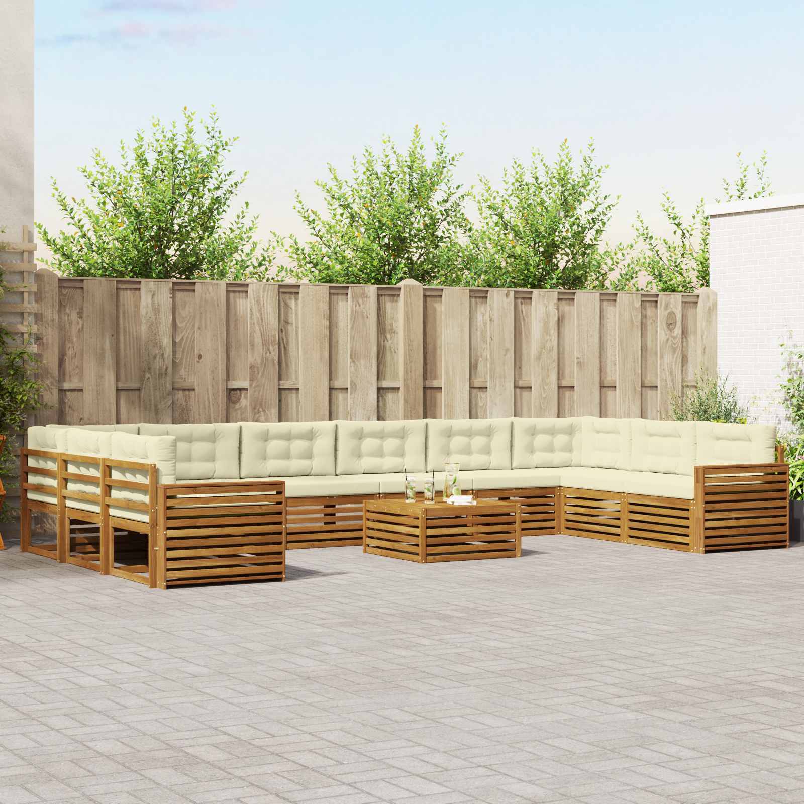 Setovi sofa 11 pcs Prirodna i krem Čvrsto drvo akacije