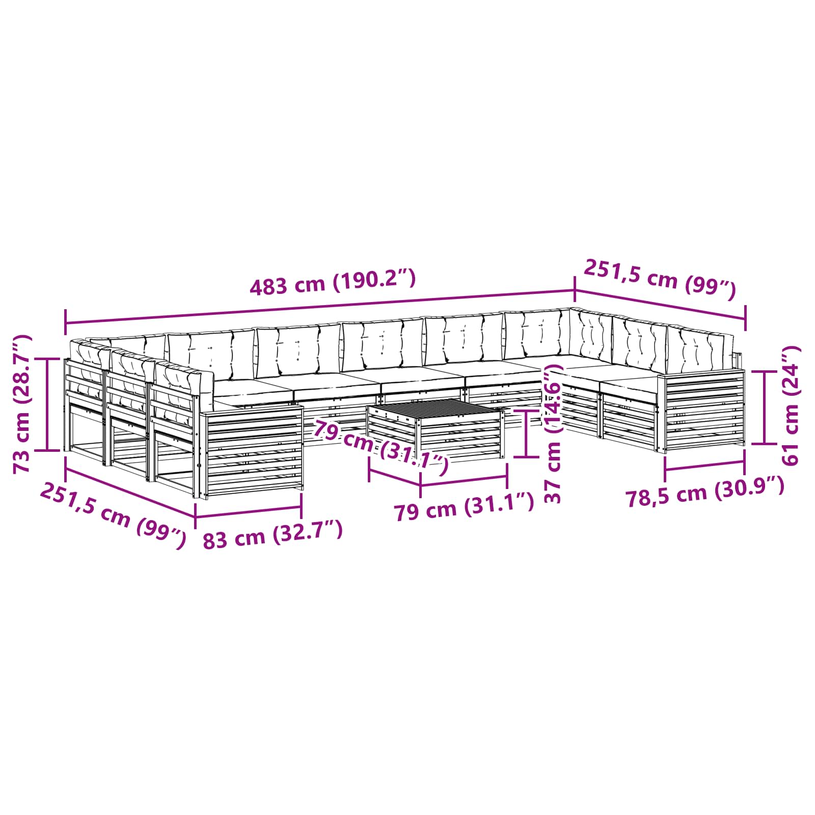 Setovi sofa 11 pcs Prirodna i krem Čvrsto drvo akacije
