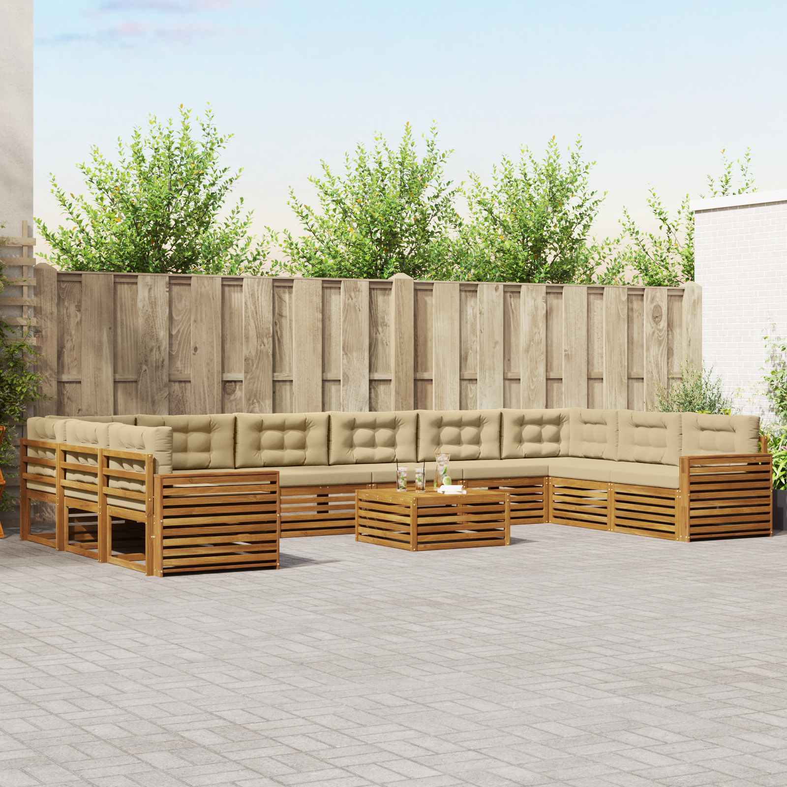 Setovi sofa 11 pcs Prirodna i bež Čvrsto drvo akacije