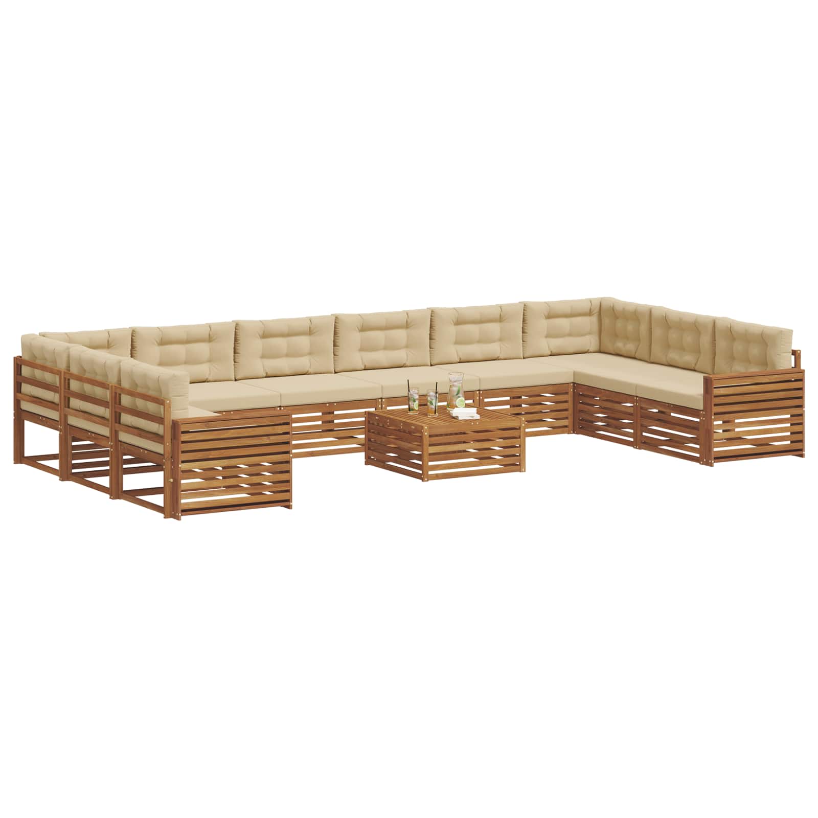 Setovi sofa 11 pcs Prirodna i bež Čvrsto drvo akacije