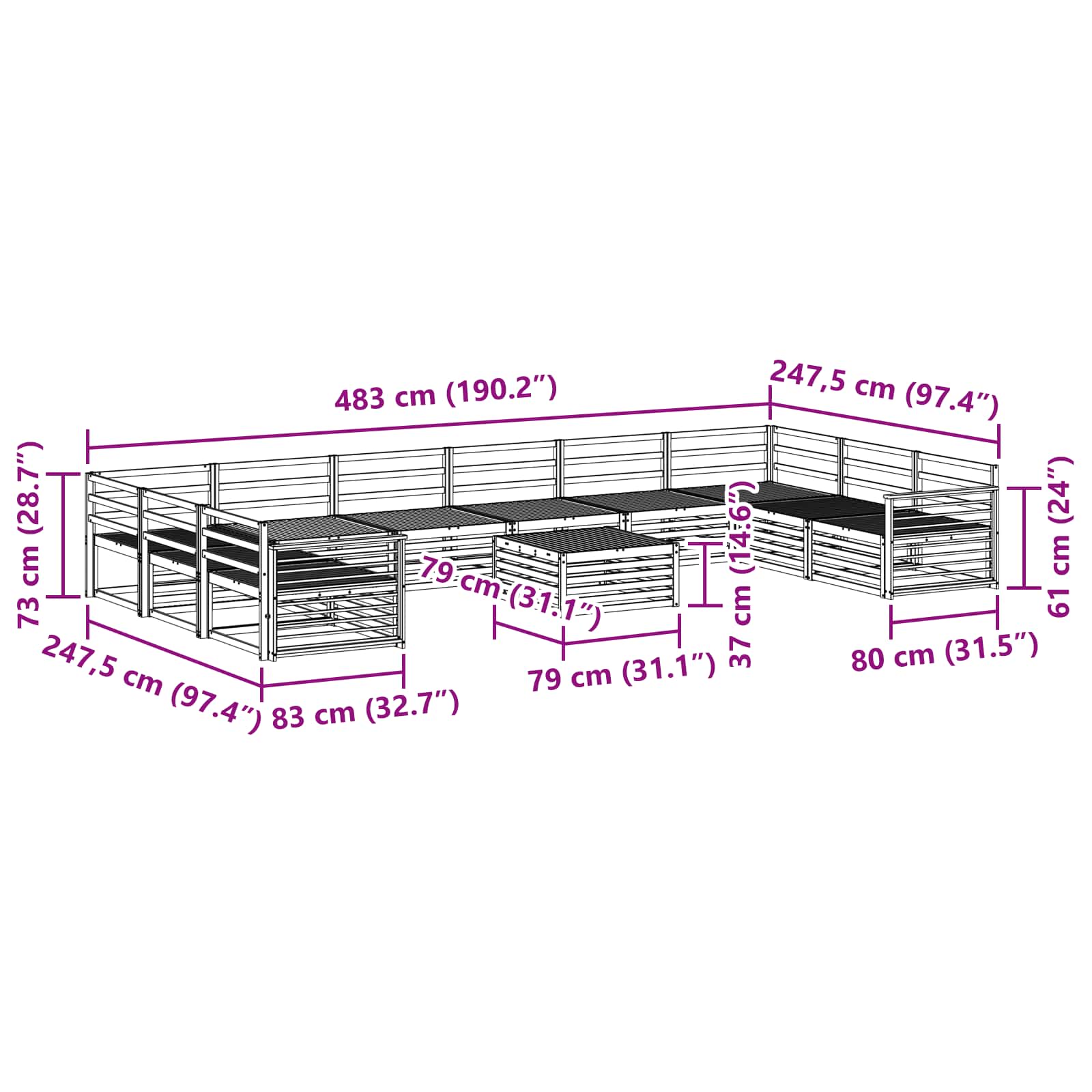 Setovi sofa 11 pcs Prirodna Čvrsto drvo akacije