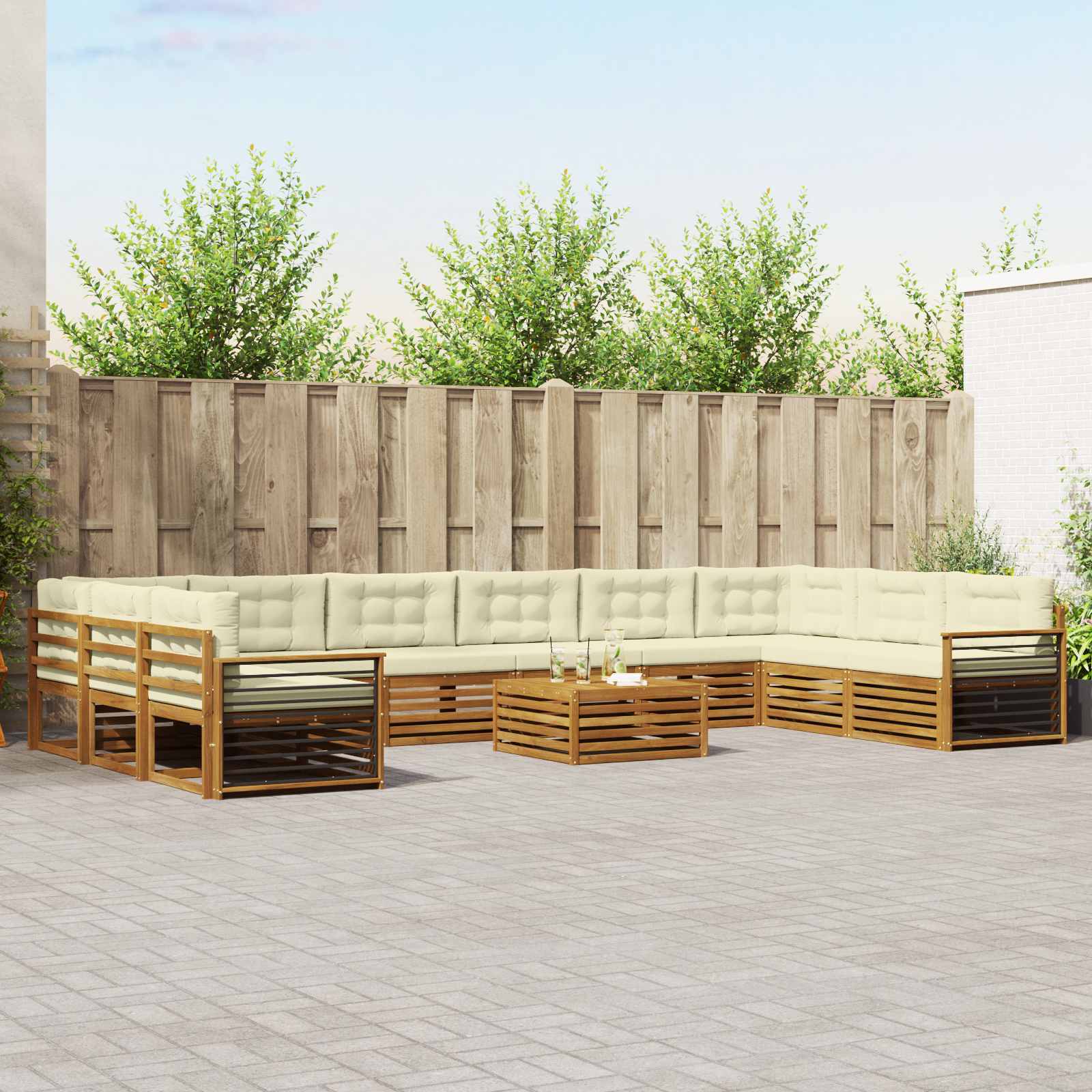 Setovi sofa 11 pcs Prirodna i krem Čvrsto drvo akacije