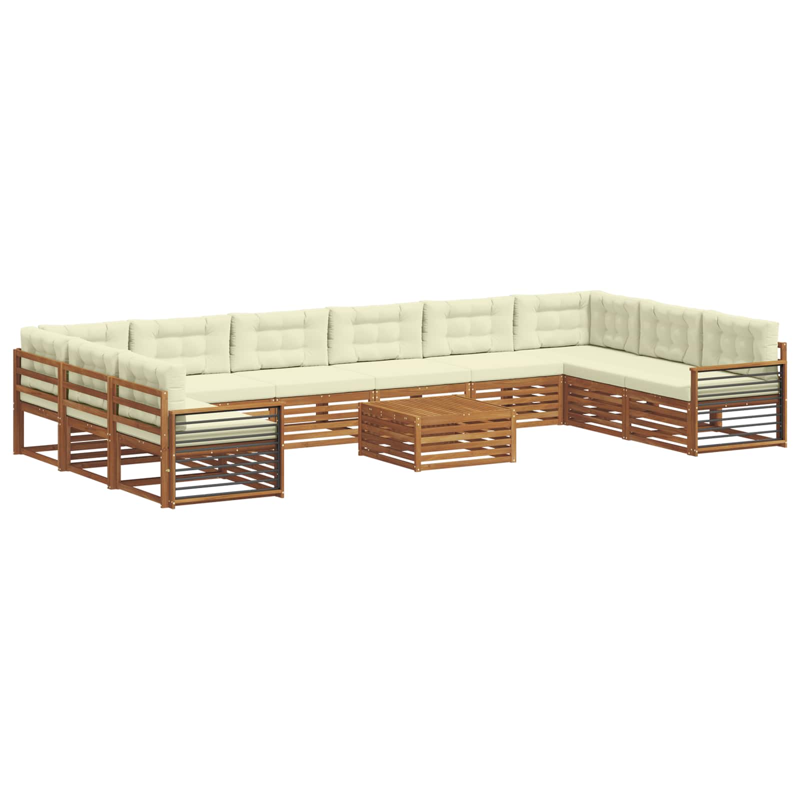 Setovi sofa 11 pcs Prirodna i krem Čvrsto drvo akacije