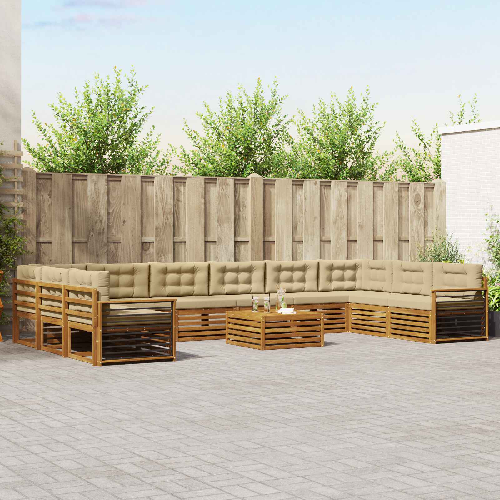 Setovi sofa 11 pcs Prirodna i bež Čvrsto drvo akacije