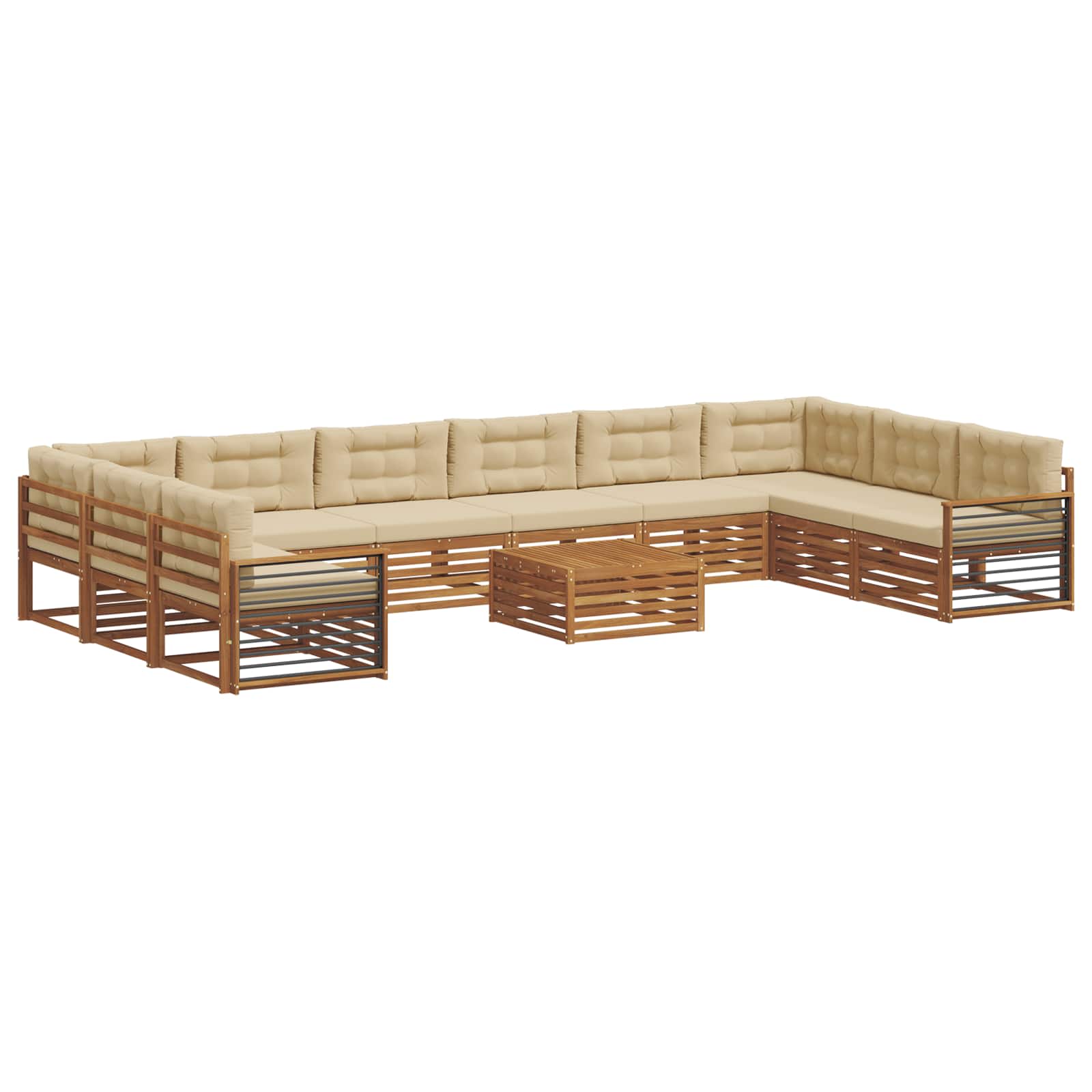 Setovi sofa 11 pcs Prirodna i bež Čvrsto drvo akacije