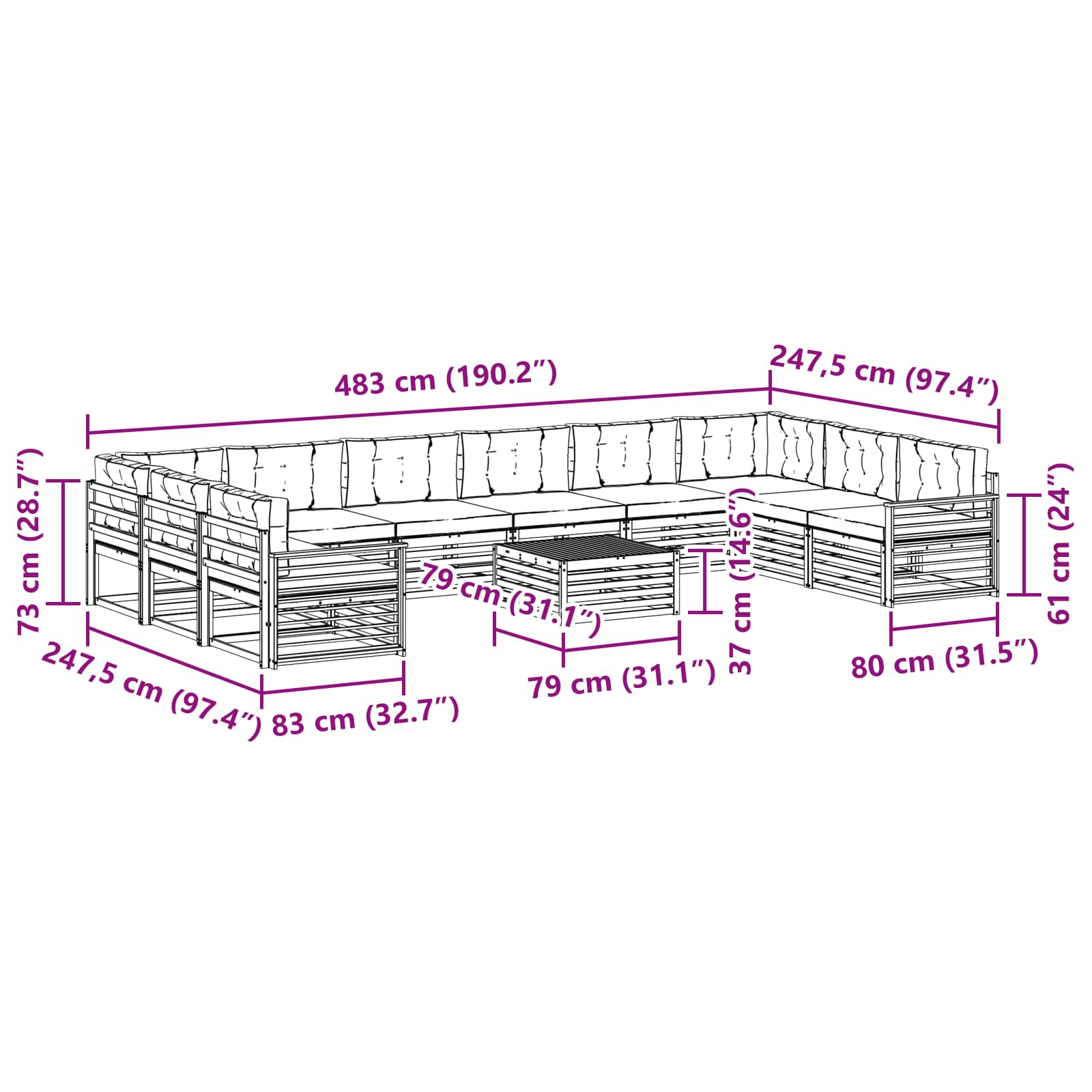 Setovi sofa 11 pcs Prirodna i bež Čvrsto drvo akacije