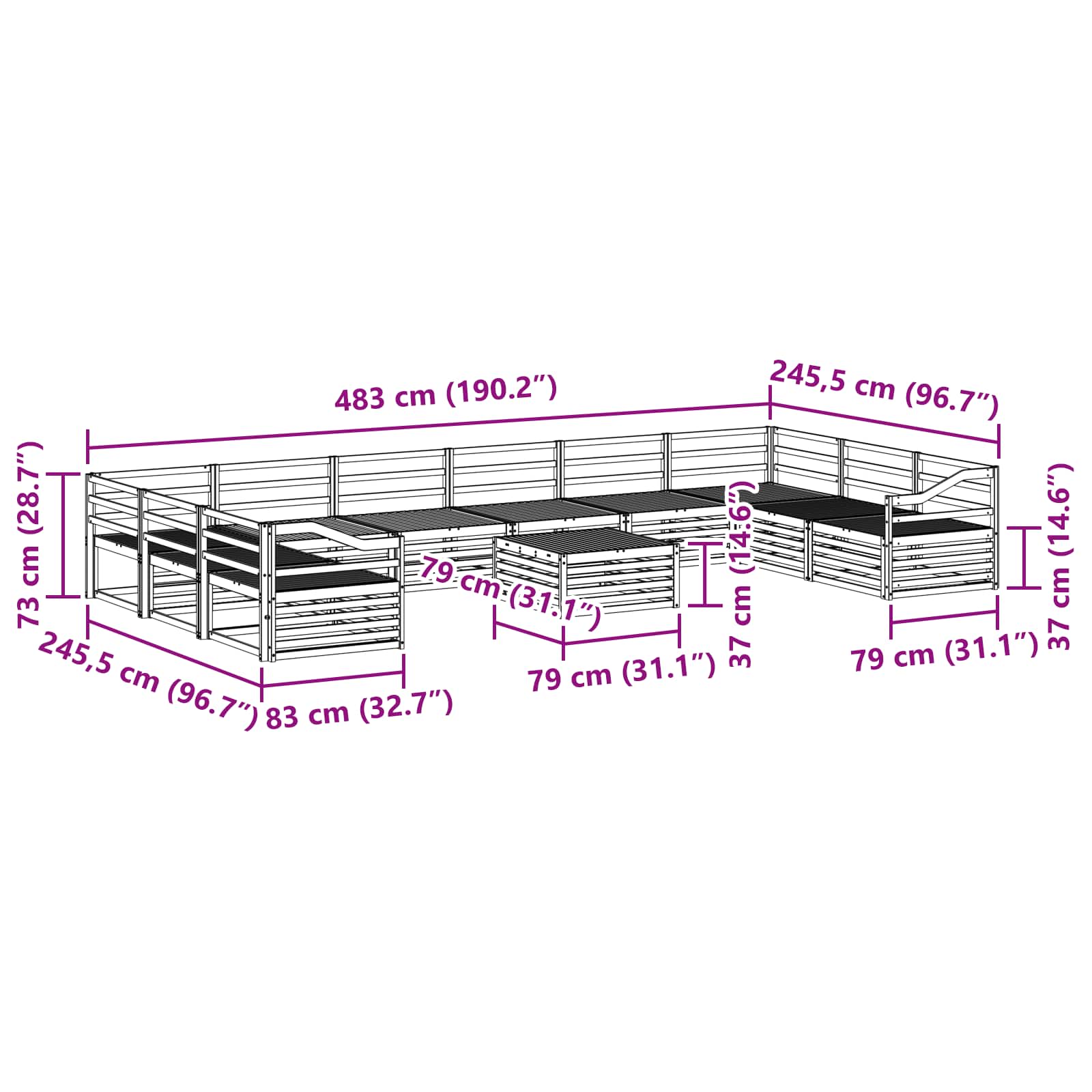 Setovi sofa 11 pcs Prirodna Čvrsto drvo akacije