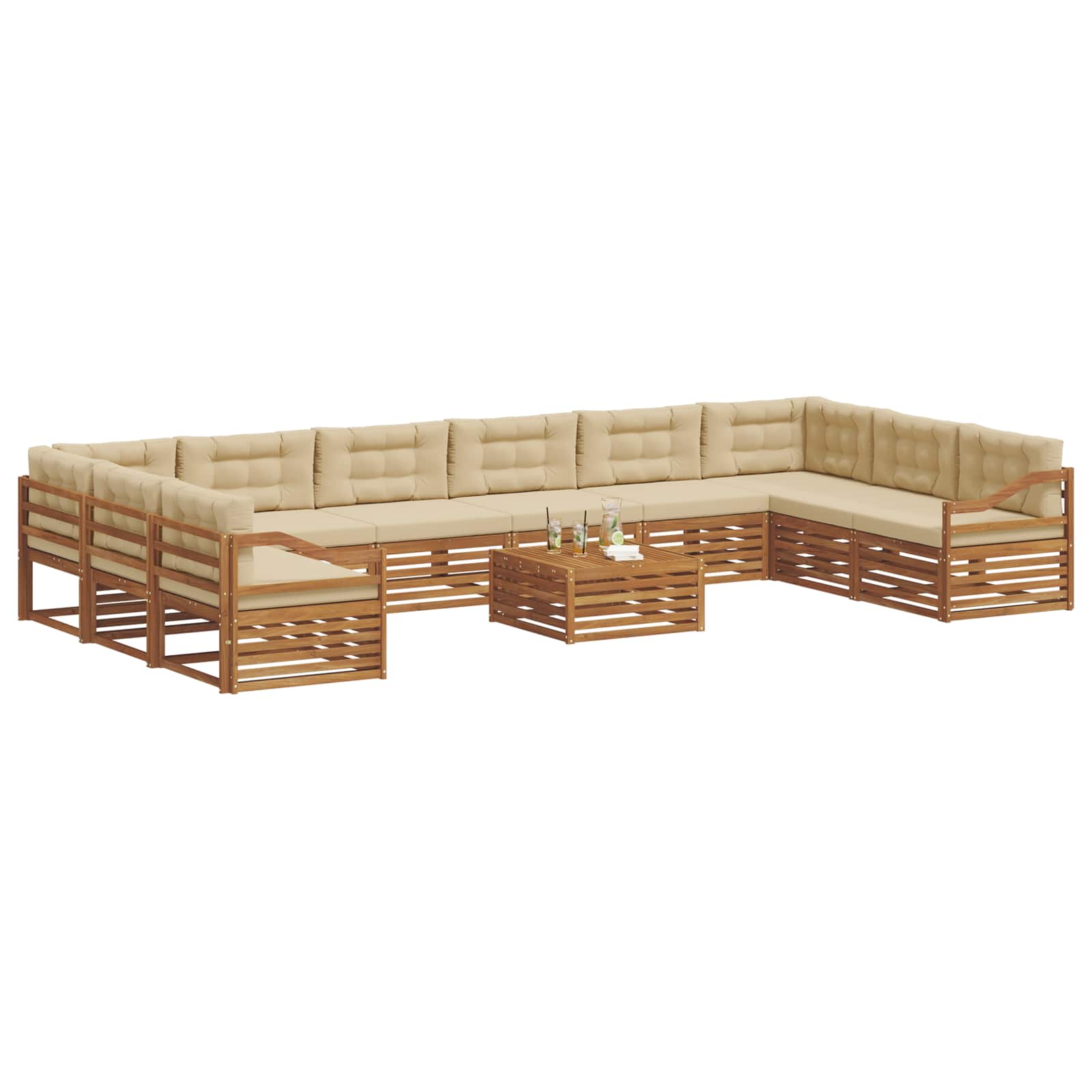 Setovi sofa 11 pcs Prirodna i bež Čvrsto drvo akacije