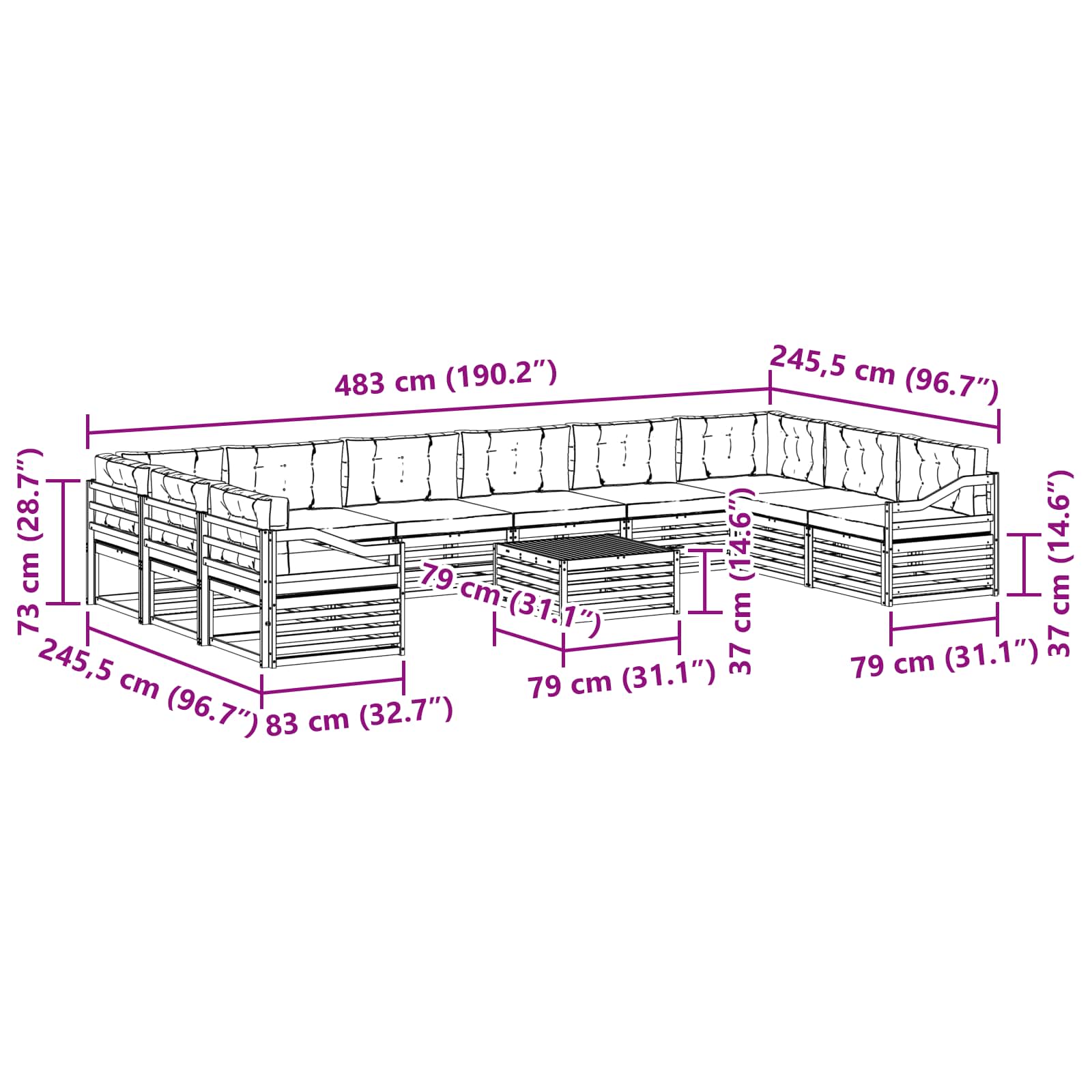 Setovi sofa 11 pcs Prirodna i bež Čvrsto drvo akacije