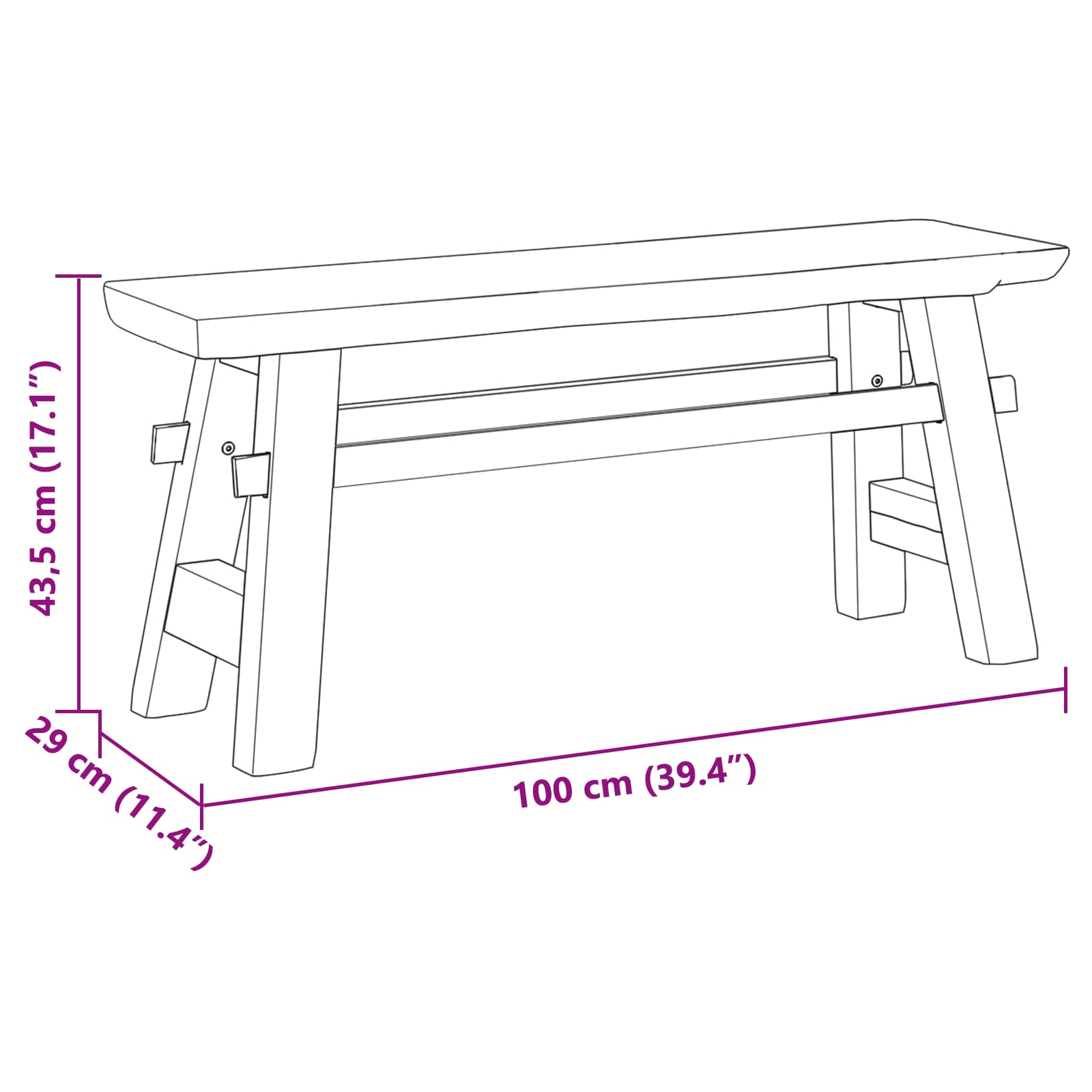 klupa Prirodna 100 x 29 x 43,5 cm Čvrsto teak drvo