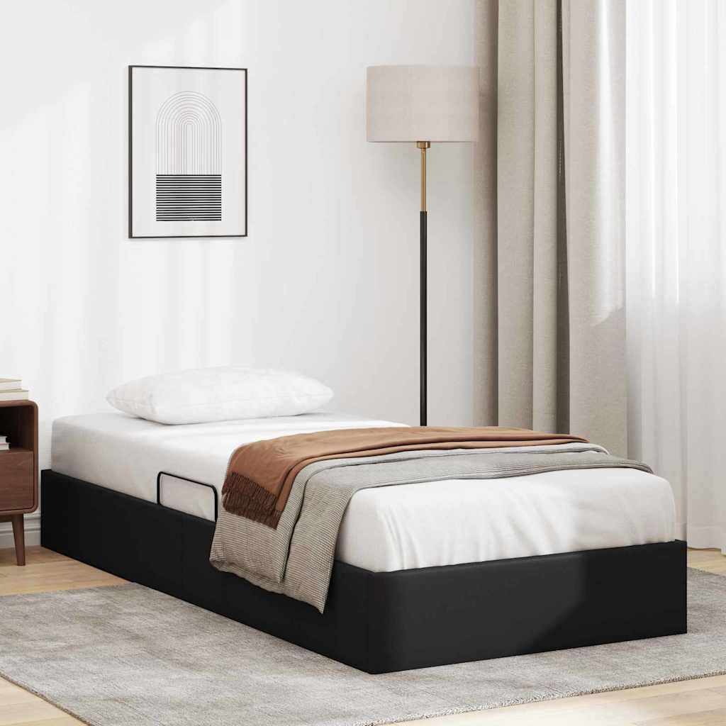 Krevet s od storage s uzglavljem Crna 90 x 190 cm Umjetna koža