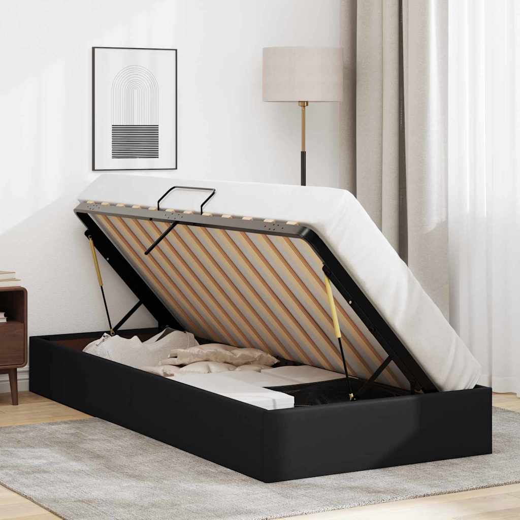 Krevet s od storage s uzglavljem Crna 90 x 190 cm Umjetna koža