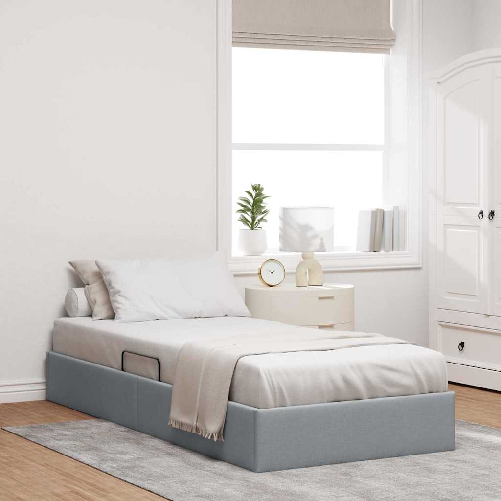 Krevet s od storage Svijetlo siva 90 x 190 cm tkanina