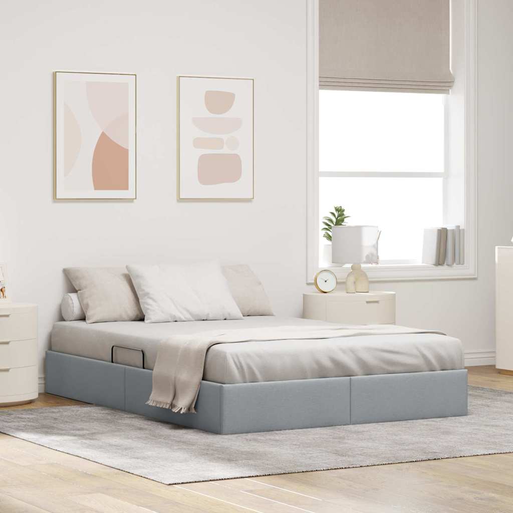 Krevet s od storage Svijetlo siva 135 x 190 cm tkanina