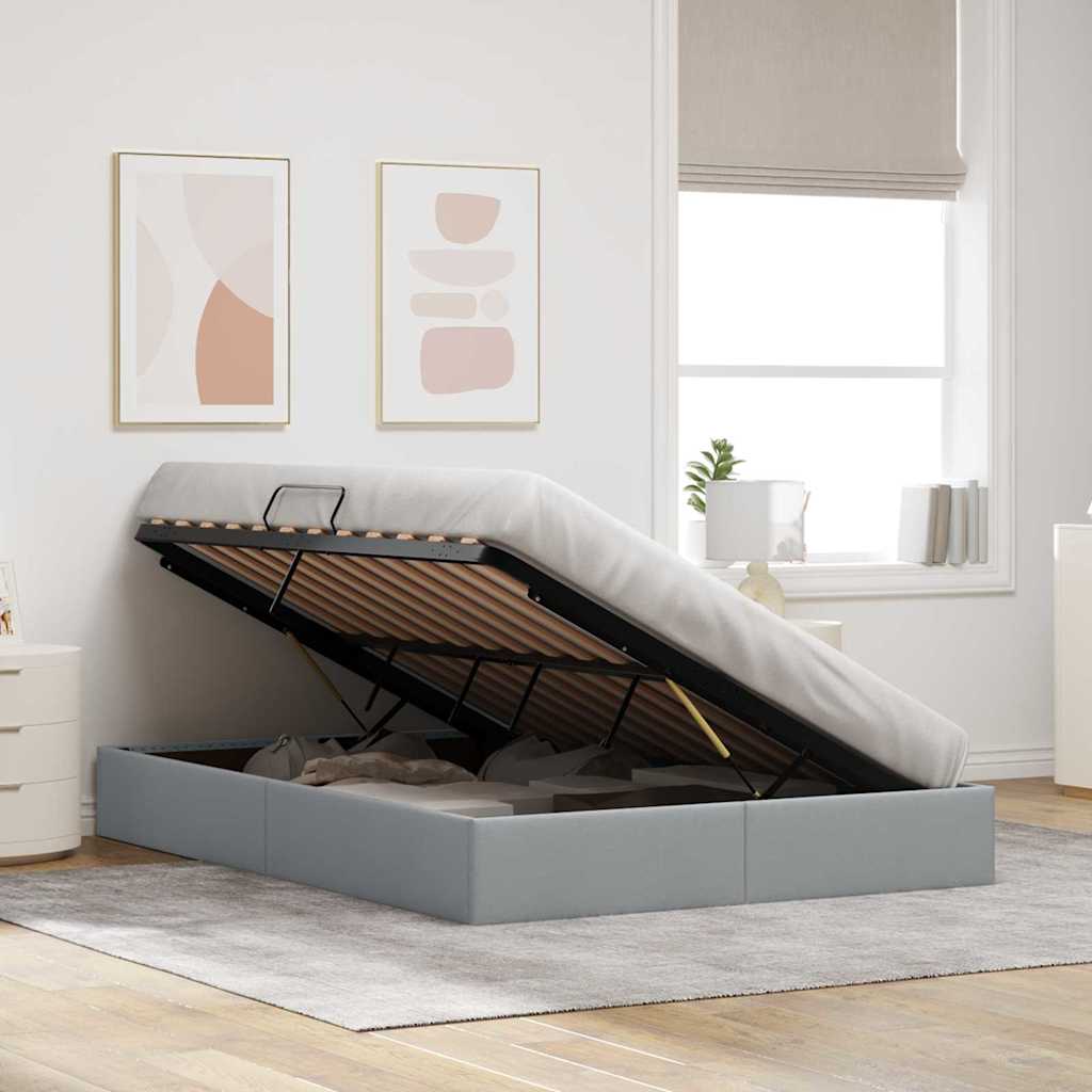 Krevet s od storage Svijetlo siva 135 x 190 cm tkanina