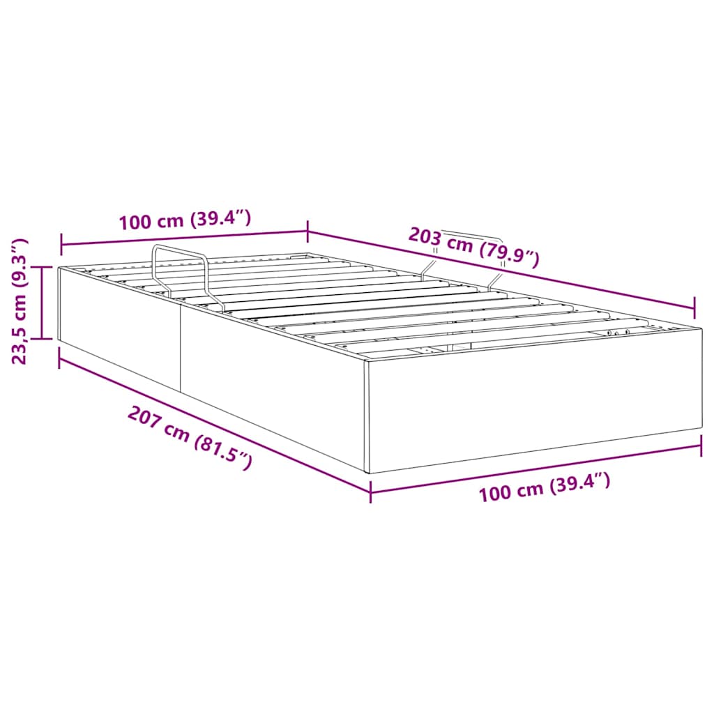 Krevet s od storage s madracem Tamno siva 203 x 100 cm tkanina
