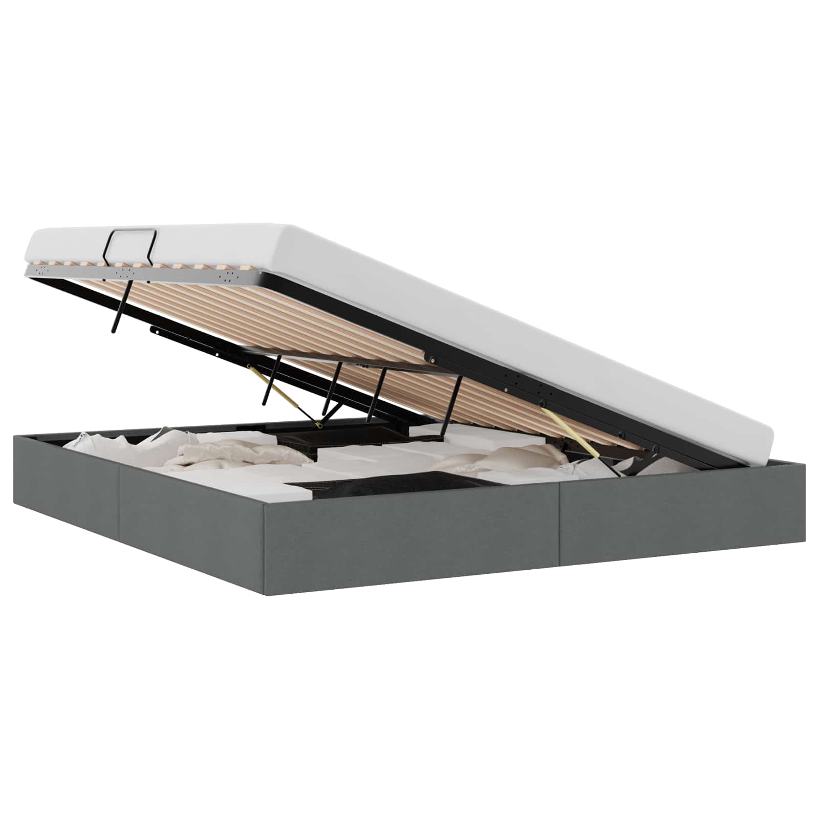 Krevet s od storage s madracem Tamno siva 193 x 203 cm tkanina