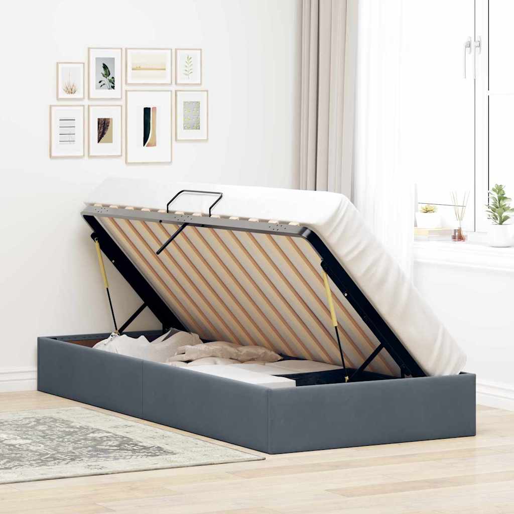 Krevet s od storage s uzglavljem Tamno siva 90 x 190 cm Baršun
