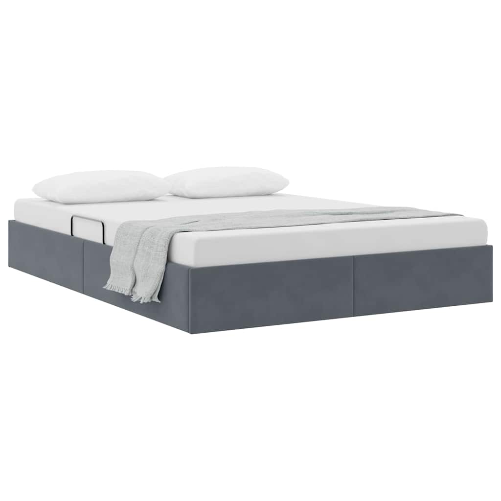 Krevet s od storage s uzglavljem Tamno siva 135 x 190 cm Baršun
