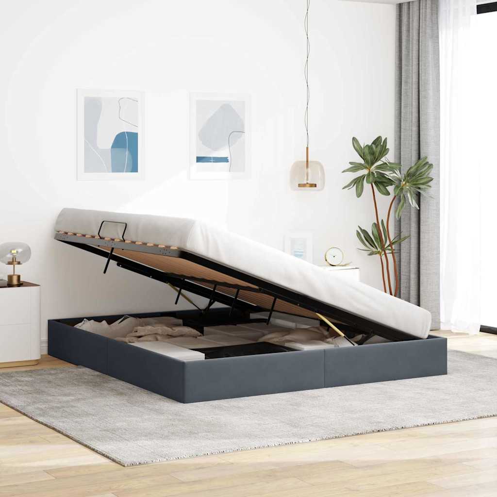Krevet s od storage s uzglavljem Tamno siva 180 x 200 cm Baršun