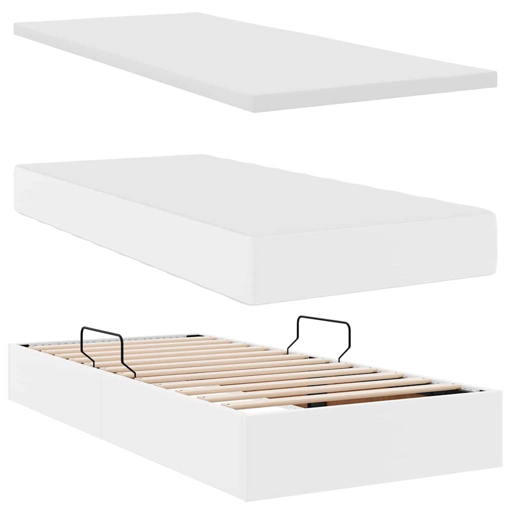 Krevet s madracem i skladištem Bijelo 100 x 200 cm Lažna koža