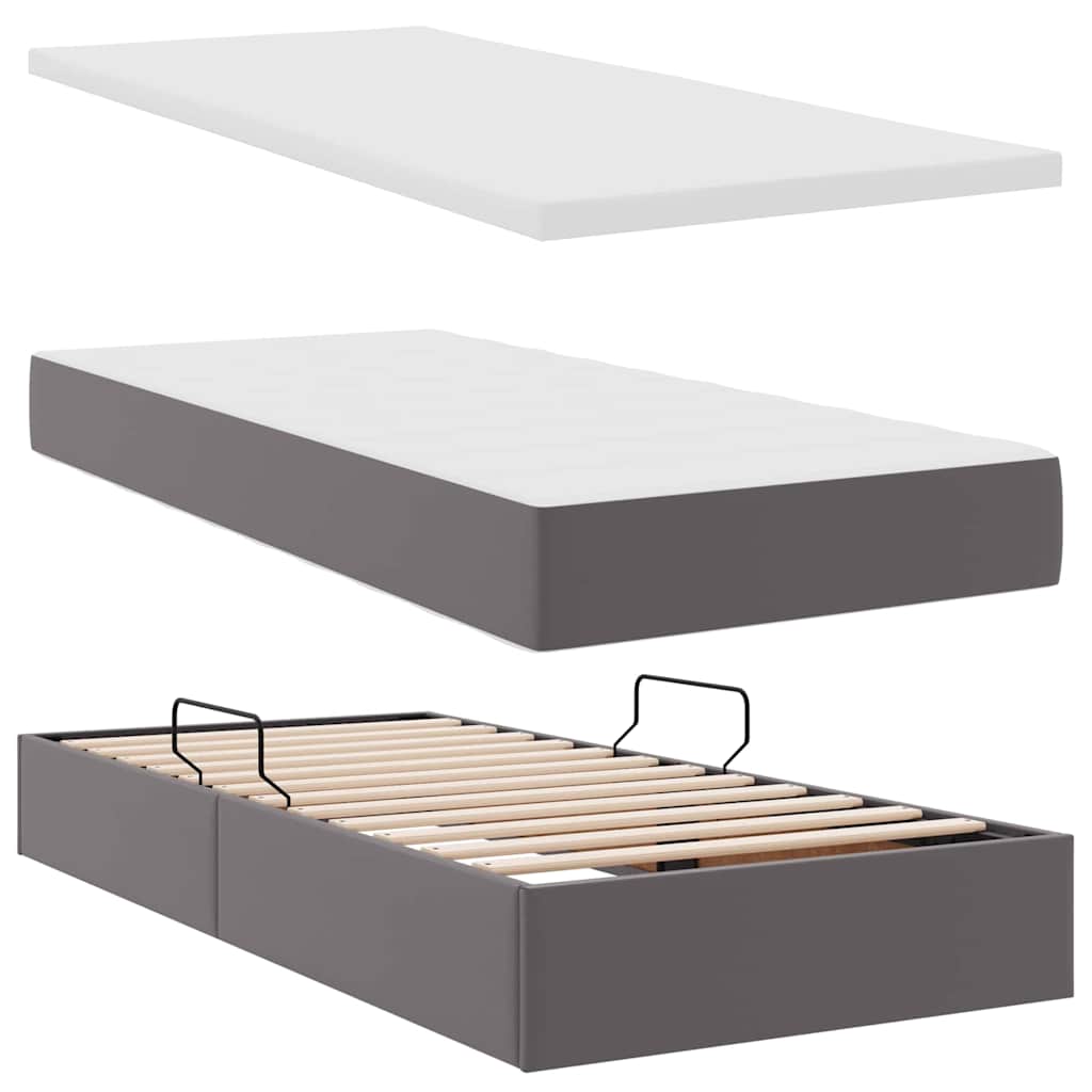 Krevet s madracem i skladištem Siva 100 x 200 cm Lažna koža